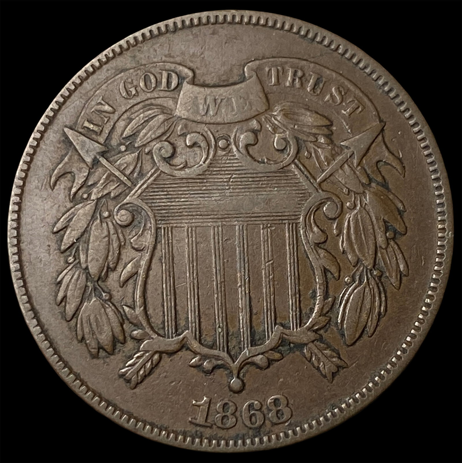 1868 Bronze Two-Cent Piece CLOSELY UNCIRCULATED: 1868 Bronze Two-Cent Piece CLOSELY UNCIRCULATED