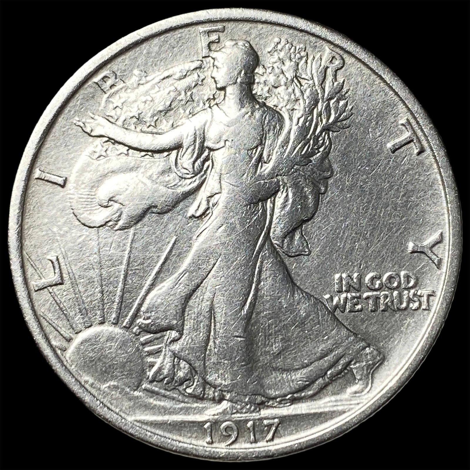 1917-S Silver Half Dollar Walking Liberty CLOSELY UNCIRCULATED: 1917-S Silver Half Dollar Walking Liberty CLOSELY UNCIRCULATED
