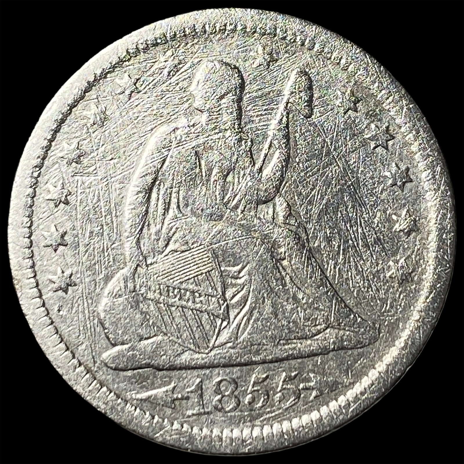 1855 Silver Seated Liberty Quarter LIGHTLY CIRCULATED: 1855 Silver Seated Liberty Quarter LIGHTLY CIRCULATED