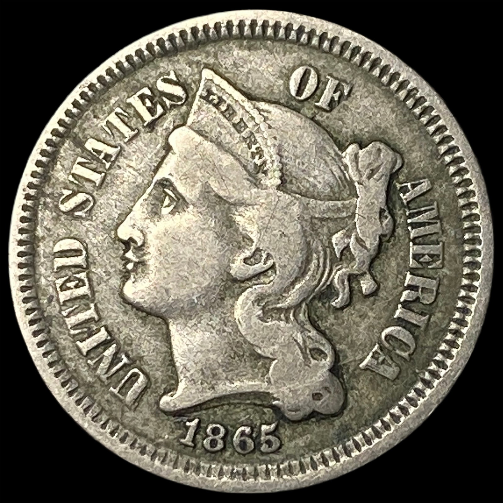 1865 Nickel Three-Cent Piece NEARLY UNCIRCULATED (1 of 2)