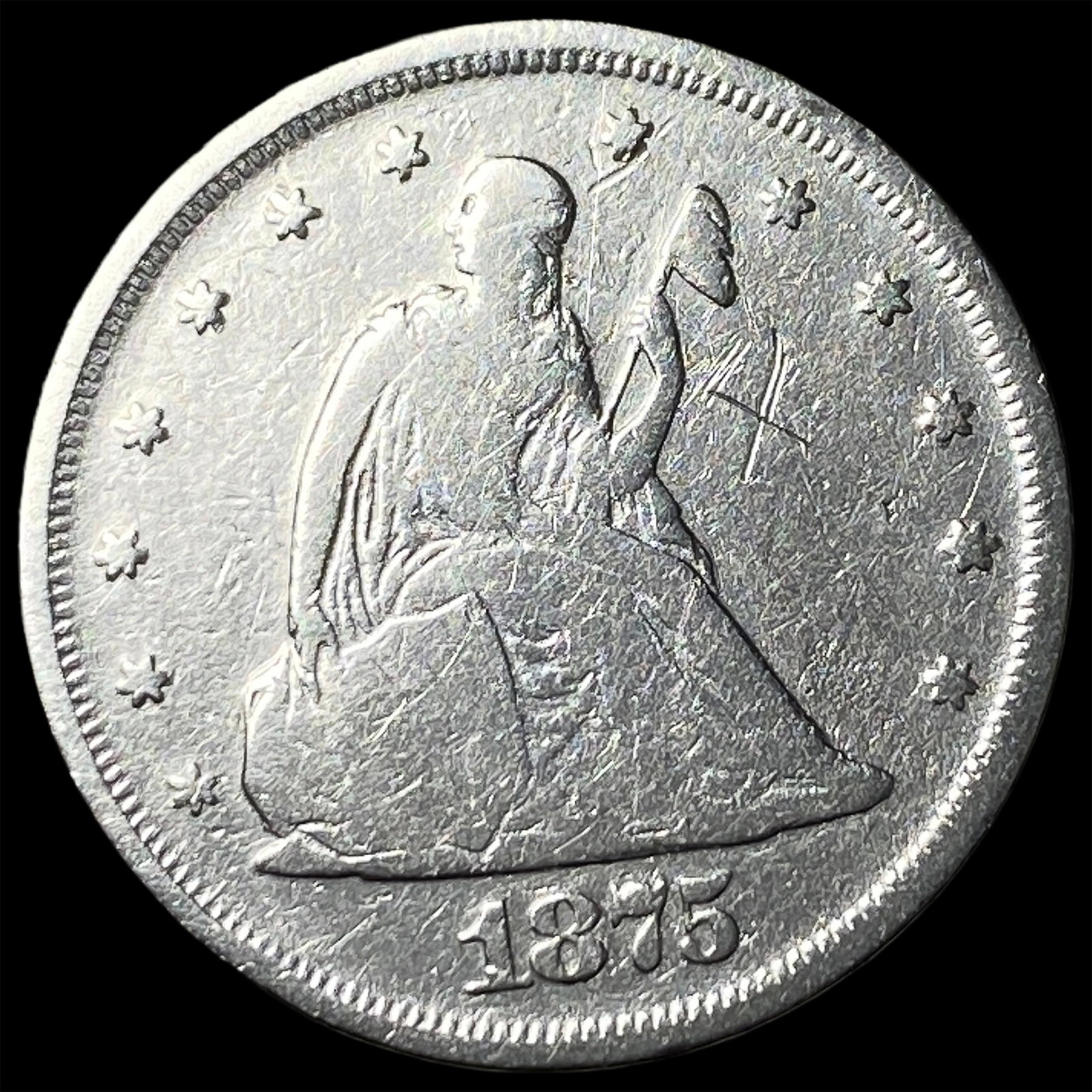 1875 Silver Seated Liberty Twenty Cent Piece NEARLY UNCIRCULATED: 1875 Silver Seated Liberty Twenty Cent Piece NEARLY UNCIRCULATED