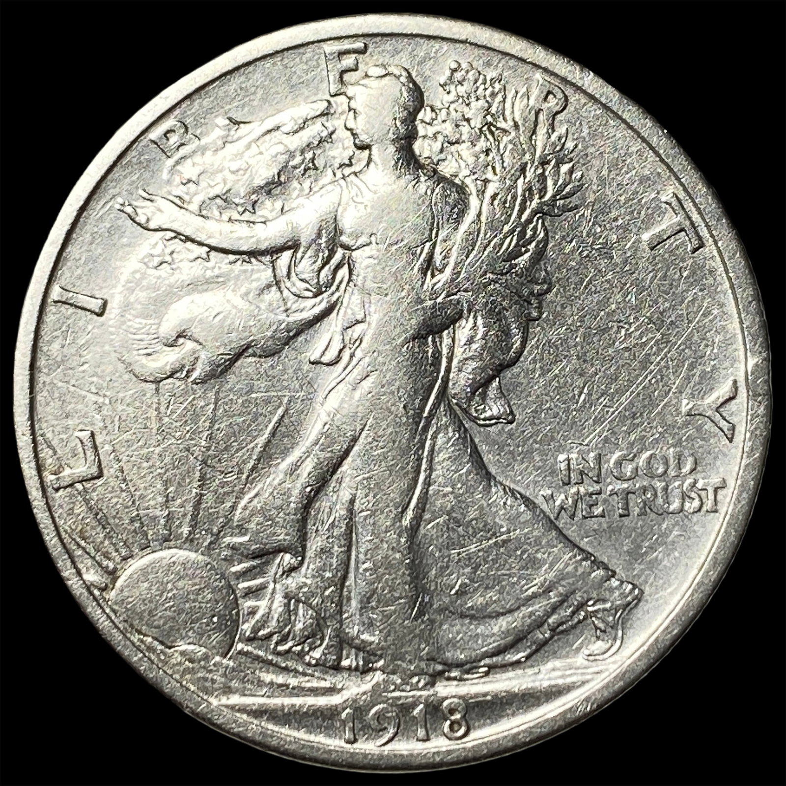 1918-S Silver Walking Liberty Half Dollar CLOSELY UNCIRCULATED: 1918-S Silver Walking Liberty Half Dollar CLOSELY UNCIRCULATED
