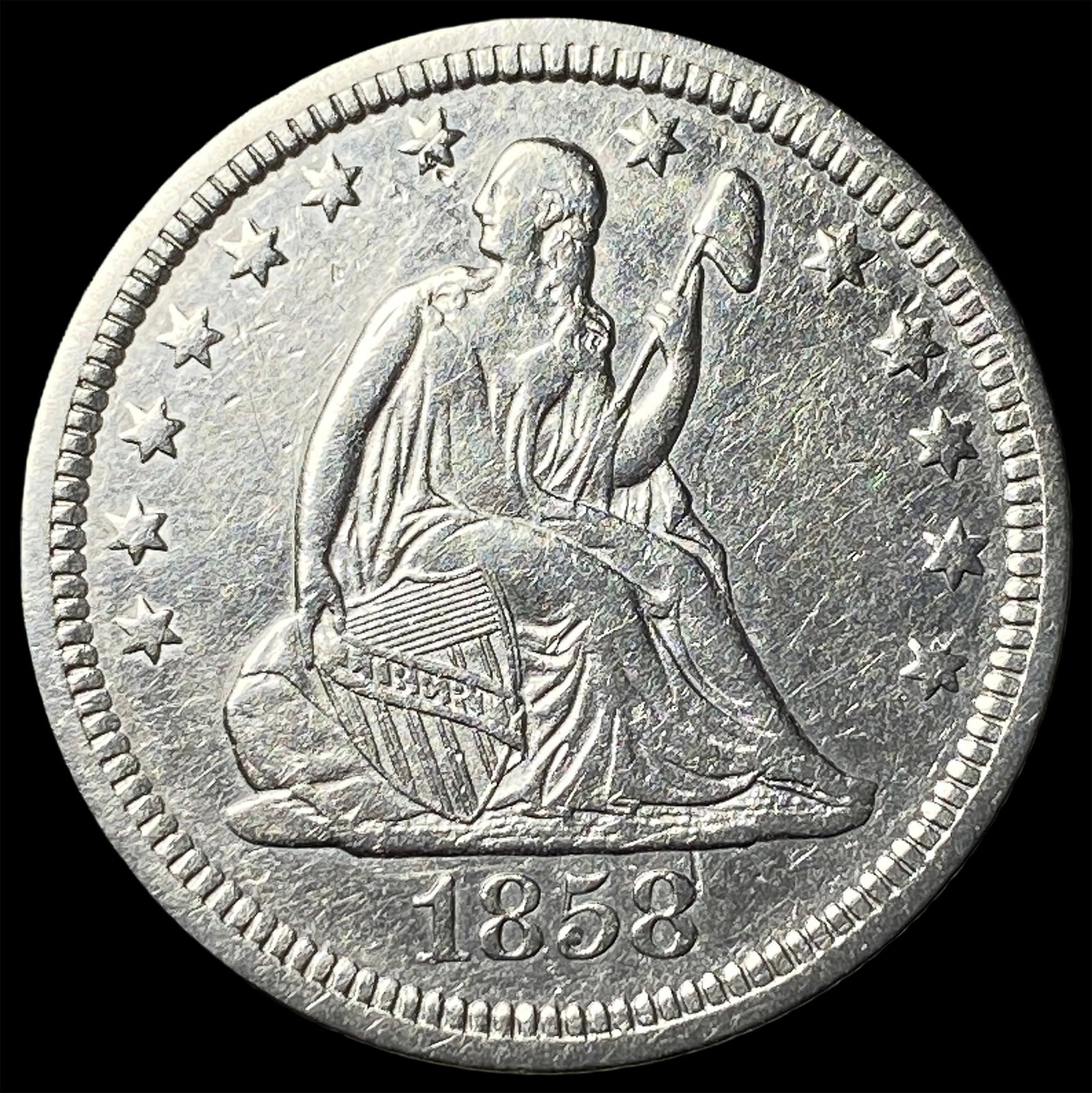 1858 Silver Seated Liberty Quarter UNCIRCULATED (1 of 2)