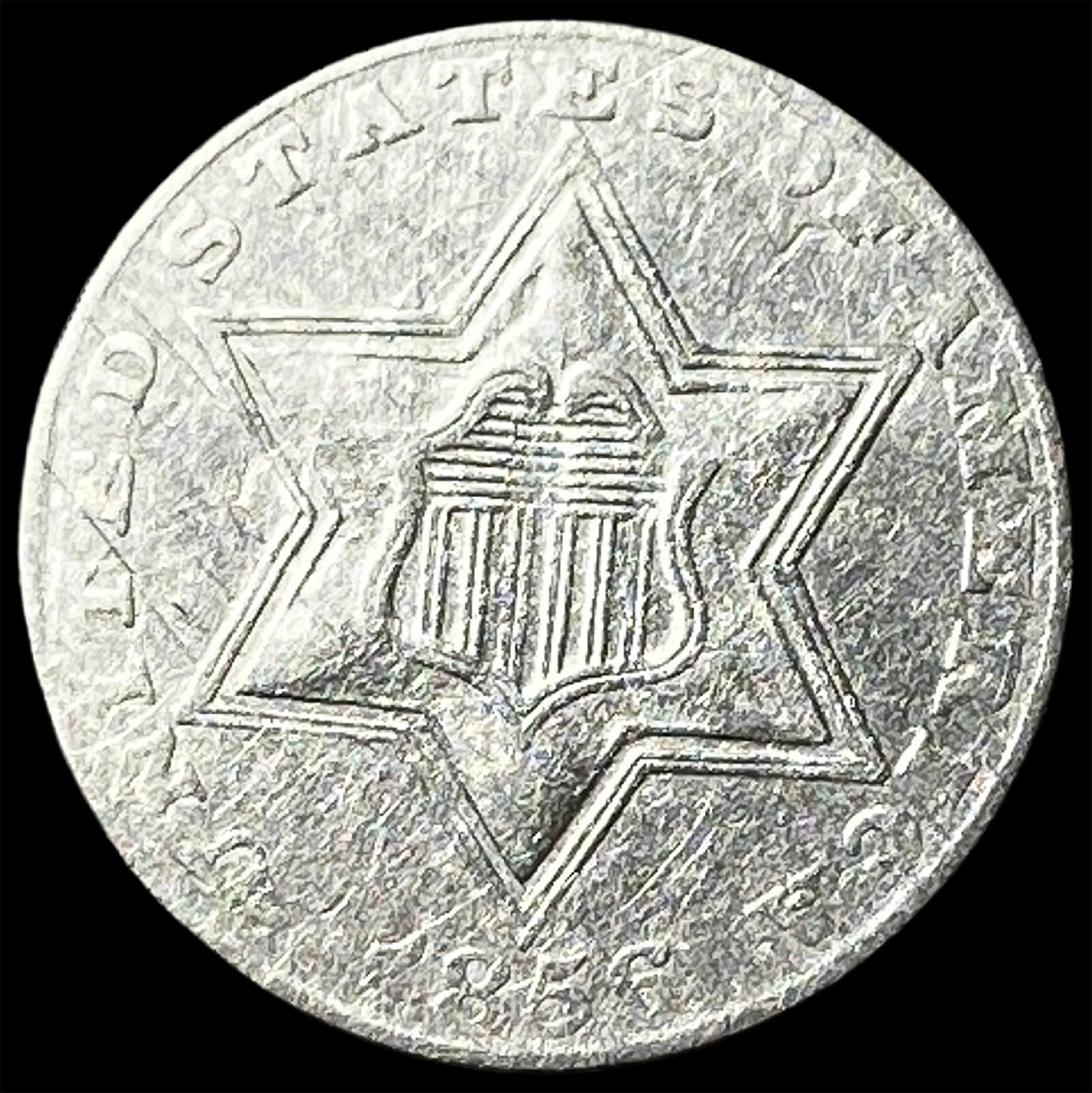 1856 Silver Three-Cent Piece CLOSELY UNCIRCULATED: 1856 Silver Three-Cent Piece CLOSELY UNCIRCULATED
