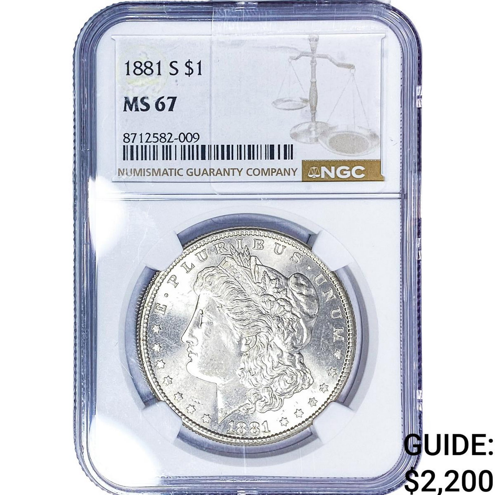 1881-S Morgan Silver Dollar NGC MS67: 1881-S Morgan Silver Dollar NGC MS67