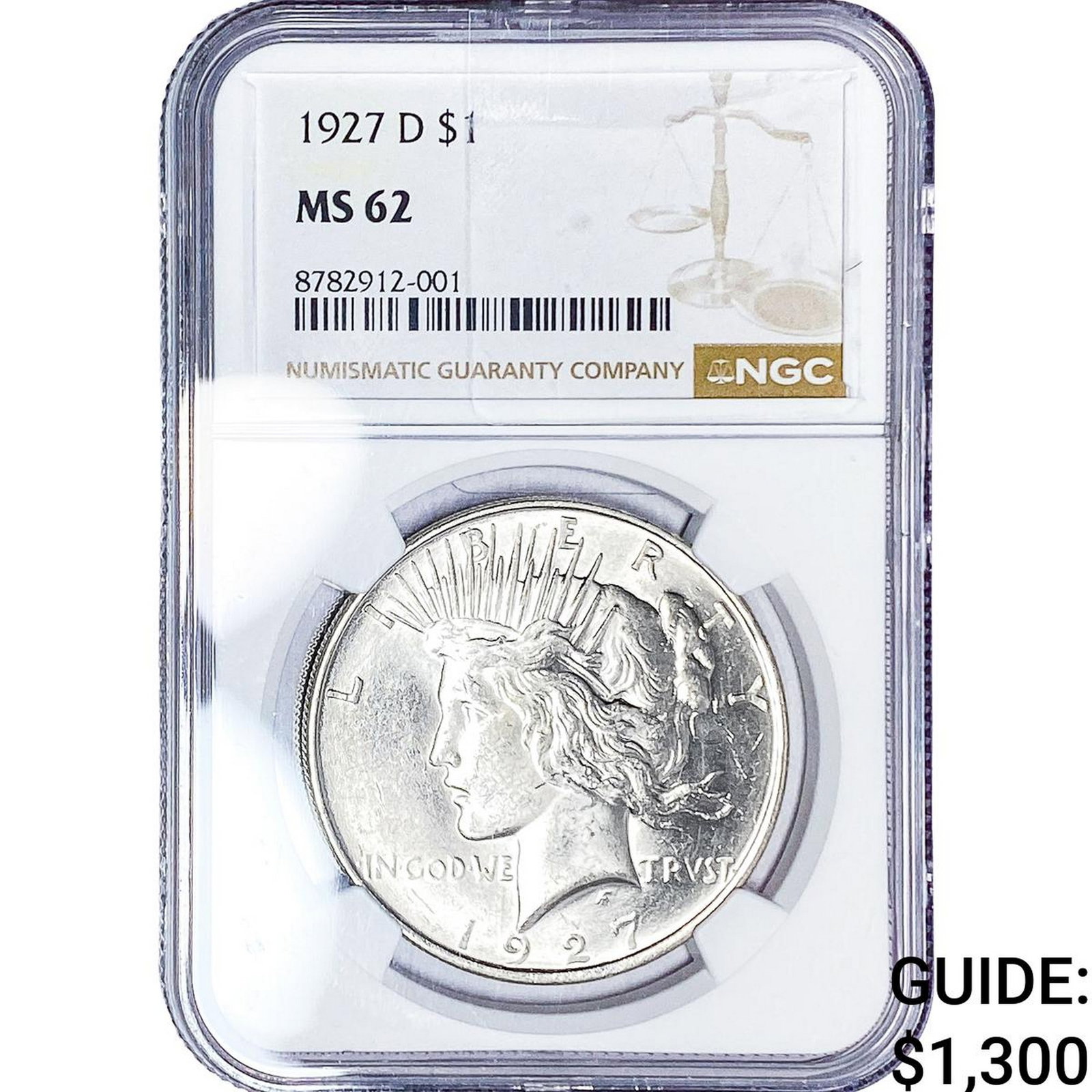 1927-D Silver Peace Dollar NGC MS62: 1927-D Silver Peace Dollar NGC MS62