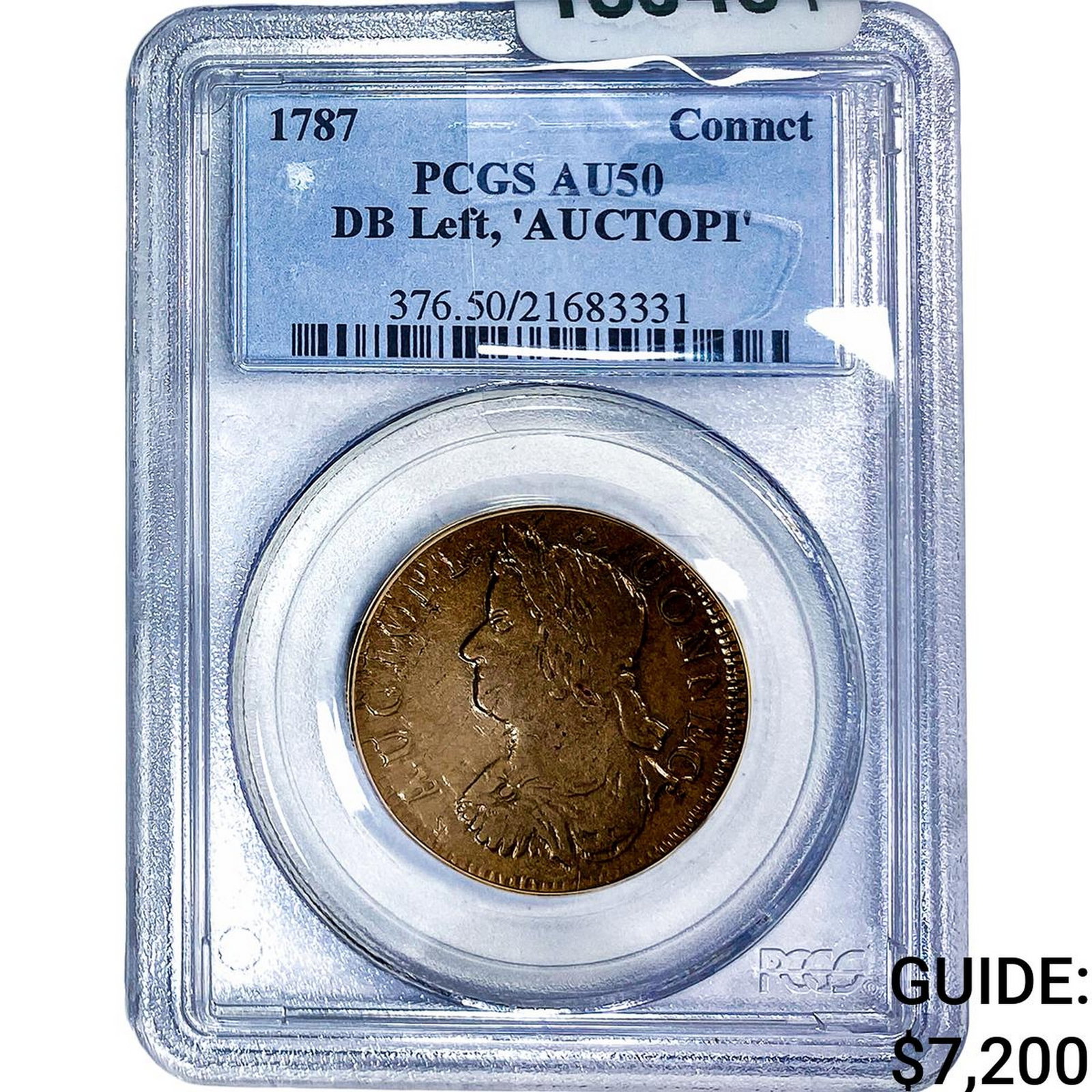1787 DB Left, AUCTOPI PCGS AU50: 1787 DB Left, AUCTOPI PCGS AU50