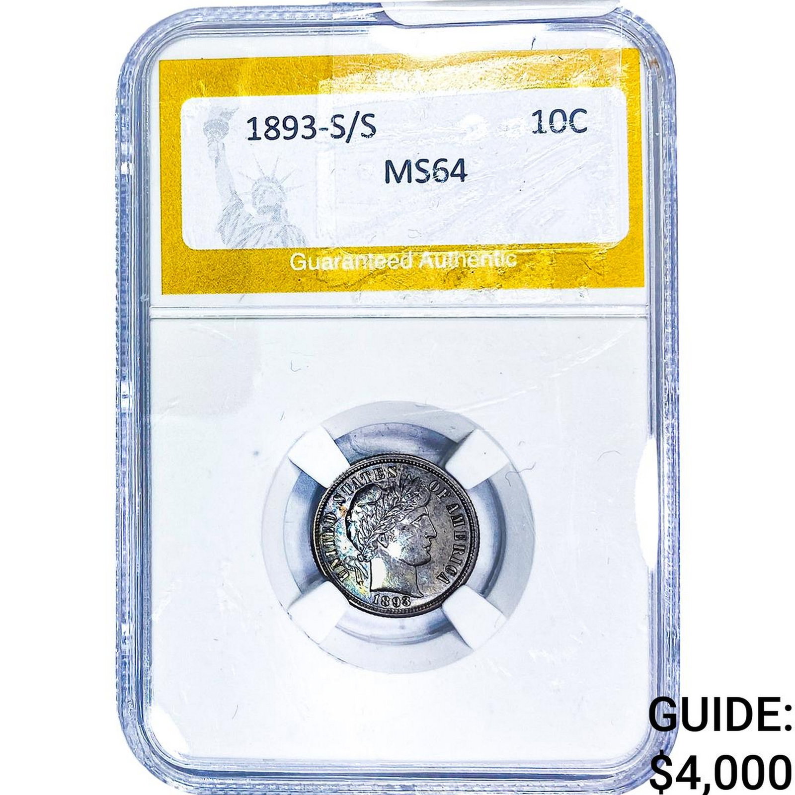 1893-S/S Barber Dime PGA MS64: 1893-S/S Barber Dime PGA MS64