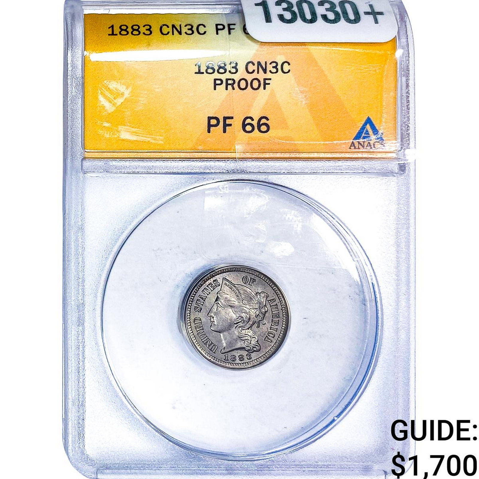 1883 Nickel Three Cent ANACS PF66: 1883 Nickel Three Cent ANACS PF66