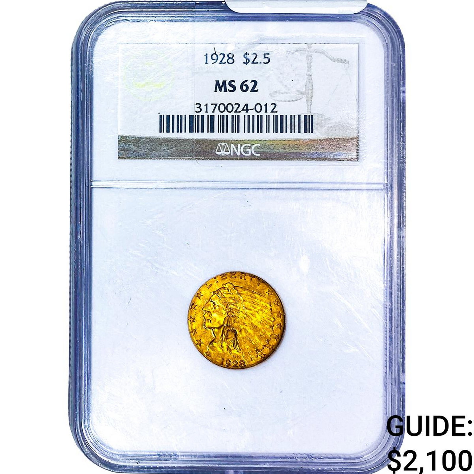 1928 $2.50 Gold Quarter Eagle NGC MS62: 1928 $2.50 Gold Quarter Eagle NGC MS62