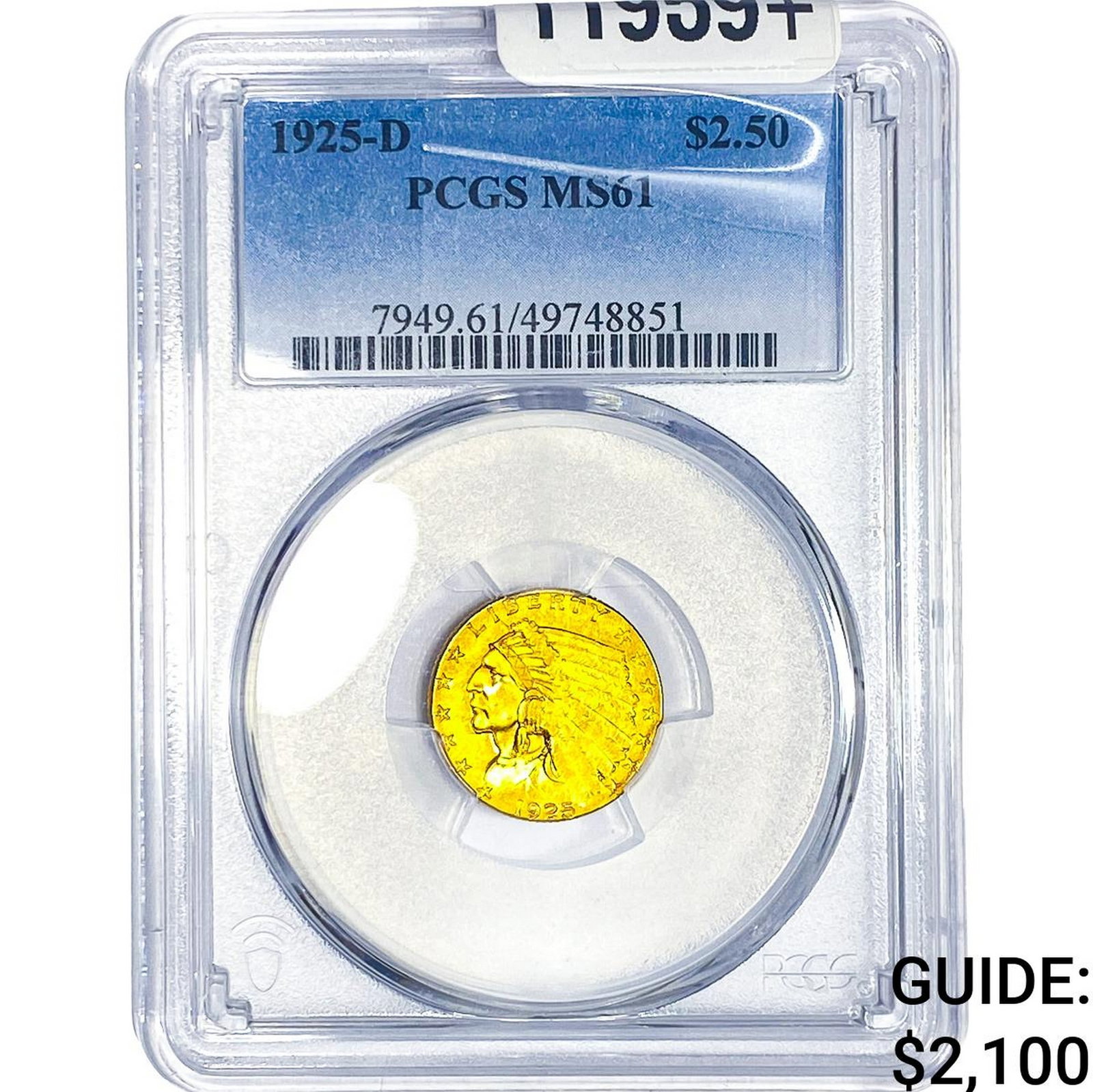 1925-D $2.50 Gold Quarter Eagle PCGS MS61: 1925-D $2.50 Gold Quarter Eagle PCGS MS61