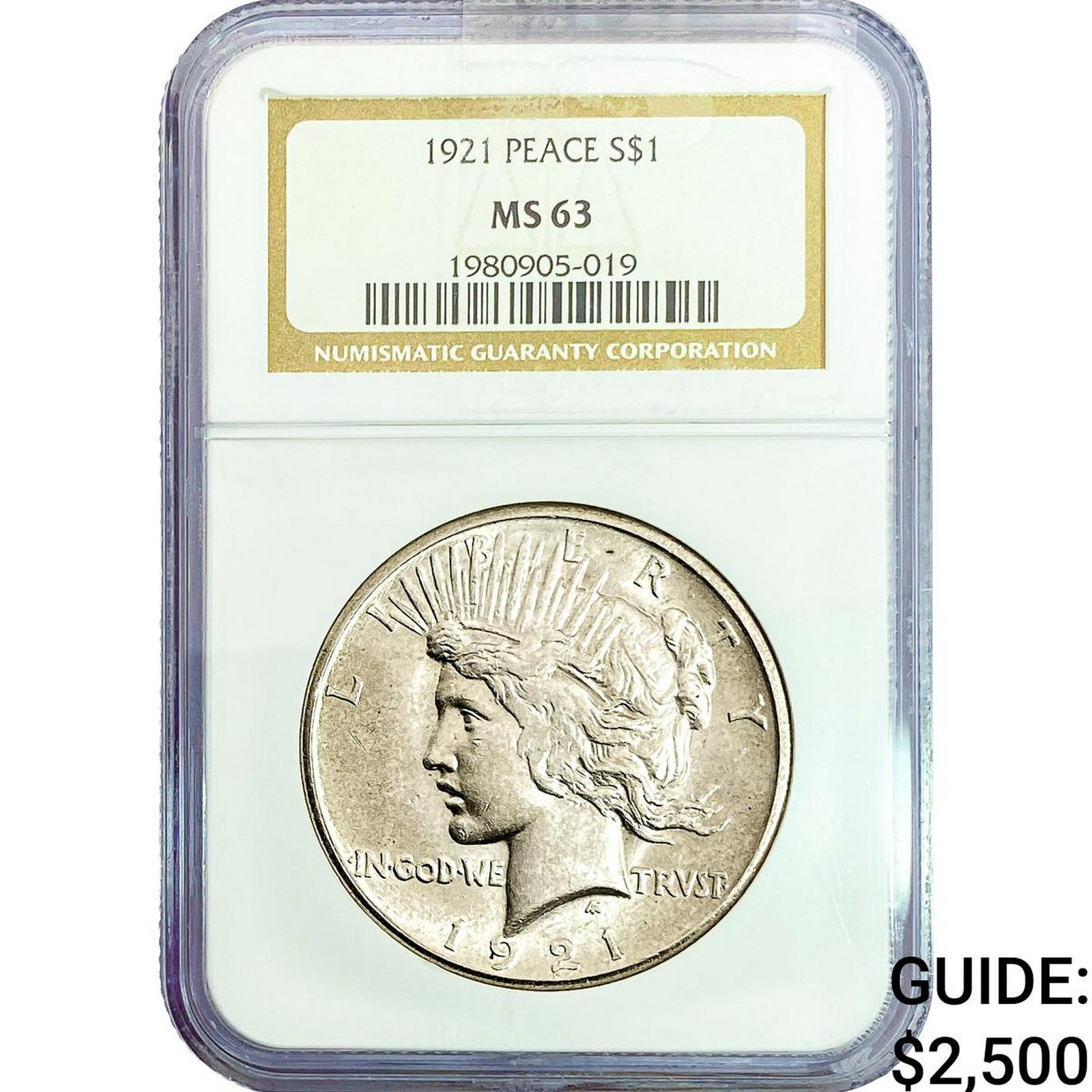 1921 Silver Peace Dollar NGC MS63: 1921 Silver Peace Dollar NGC MS63