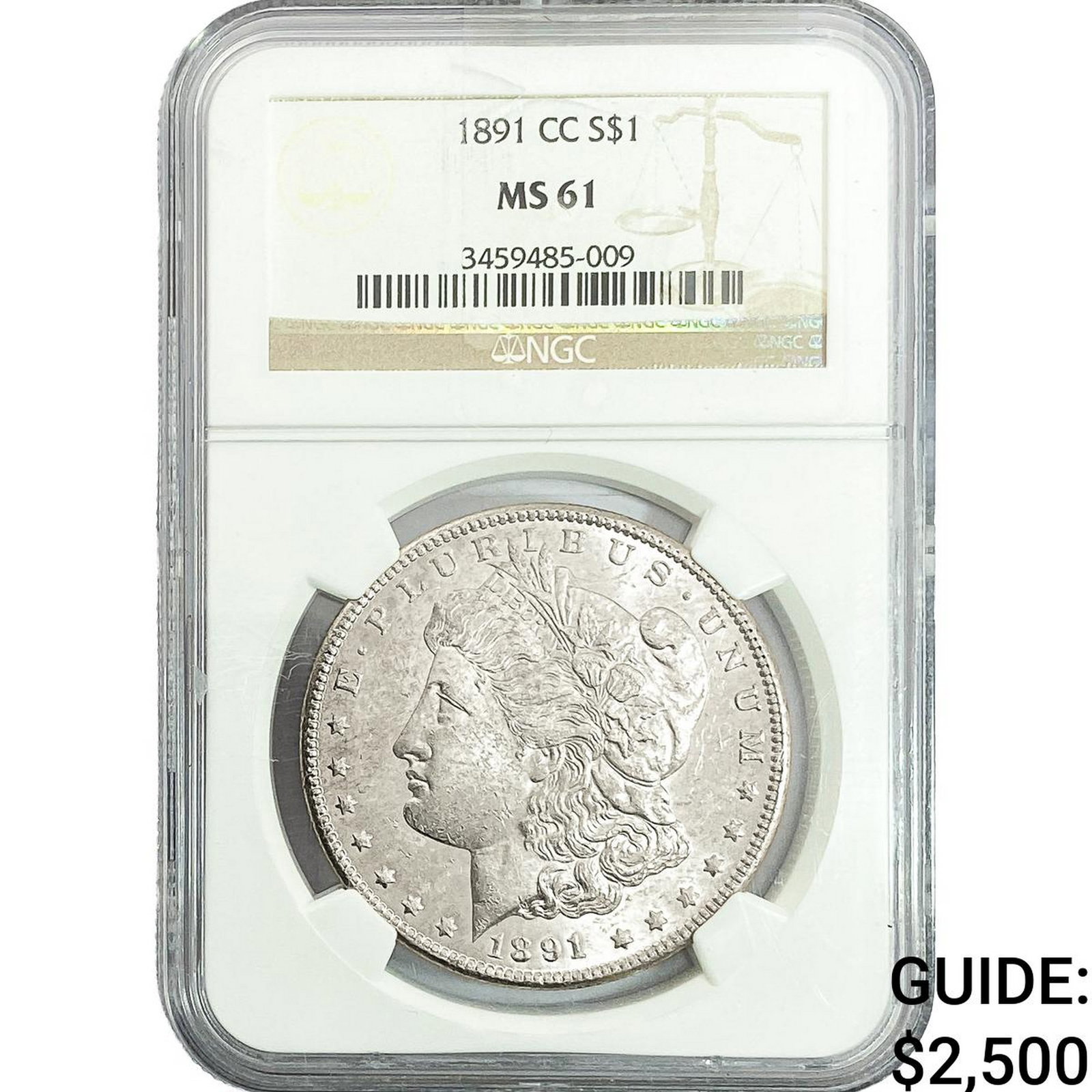 1891-CC Morgan Silver Dollar NGC MS61: 1891-CC Morgan Silver Dollar NGC MS61