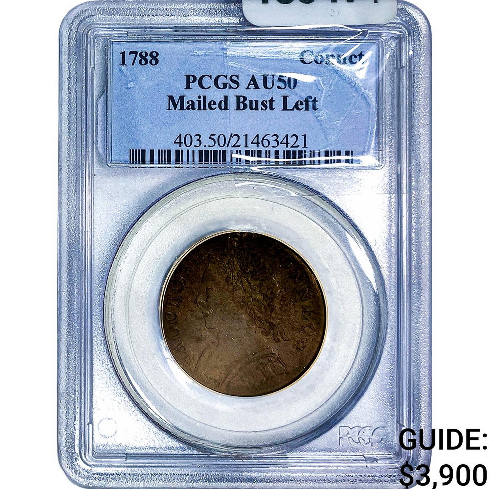 1788 Mailed Bust Left PCGS AU50: 1788 Mailed Bust Left PCGS AU50