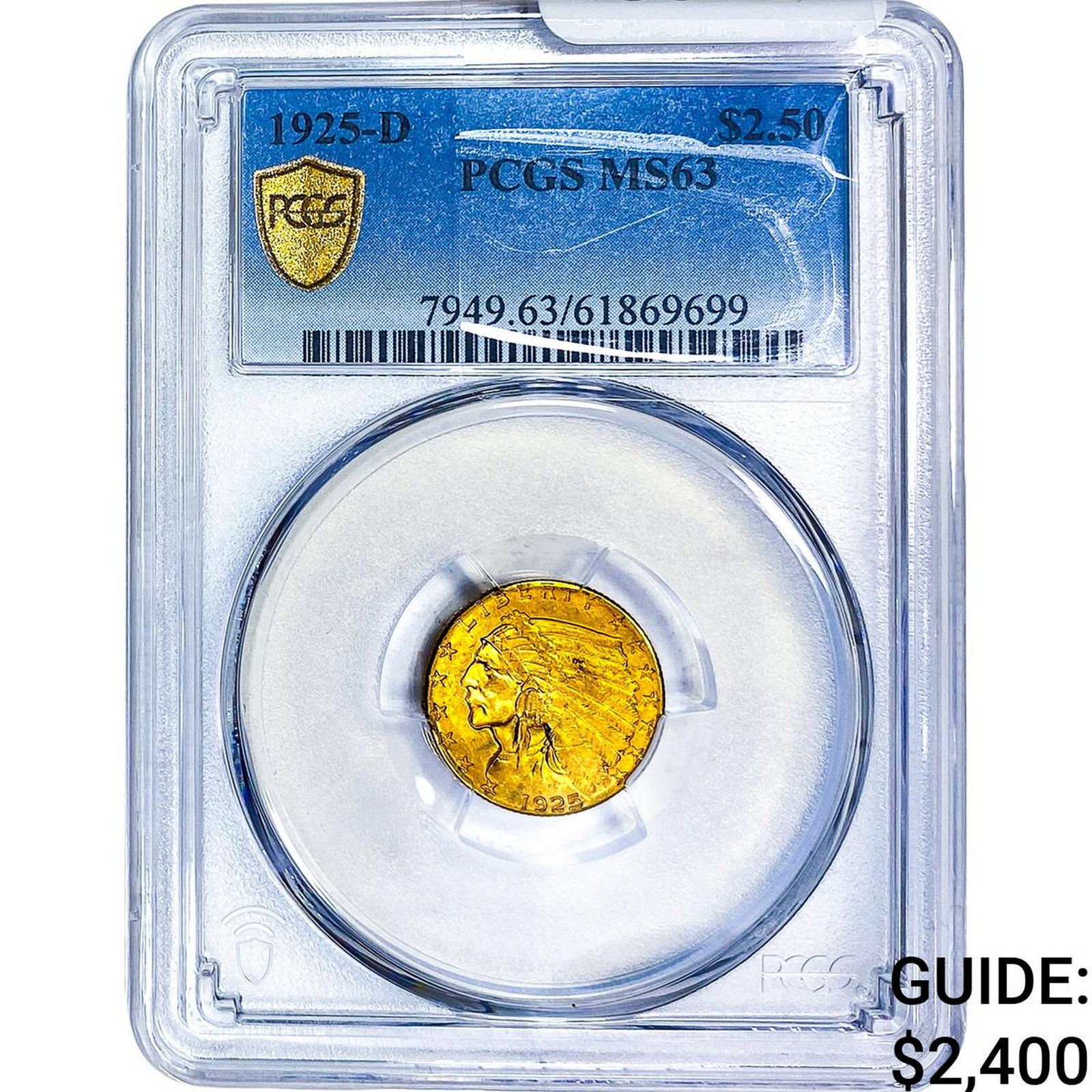 1925-D $2.50 Gold Quarter Eagle PCGS MS63: 1925-D $2.50 Gold Quarter Eagle PCGS MS63