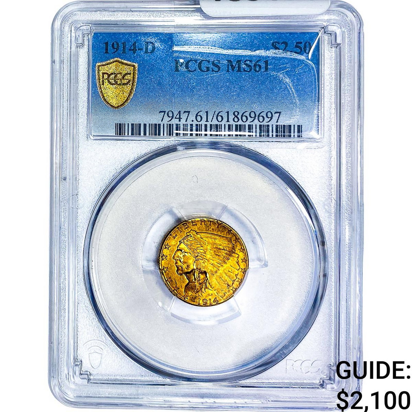 1914-D $2.50 Gold Quarter Eagle PCGS MS61: 1914-D $2.50 Gold Quarter Eagle PCGS MS61
