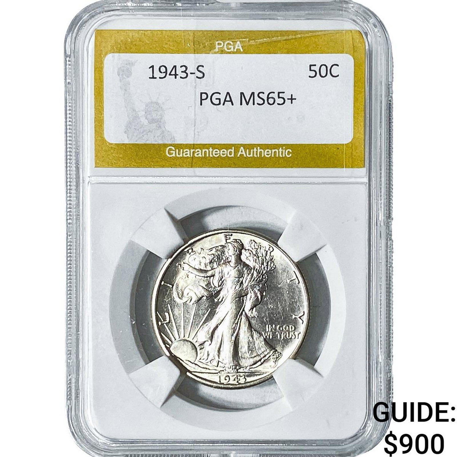 1943-S Walking Liberty Half Dollar PGA MS65+: 1943-S Walking Liberty Half Dollar PGA MS65+