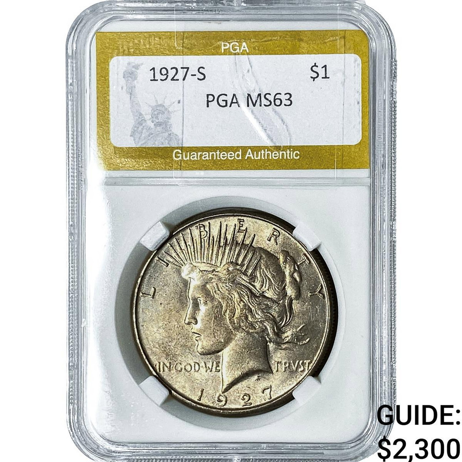 1927-S Silver Peace Dollar PGA MS63: 1927-S Silver Peace Dollar PGA MS63