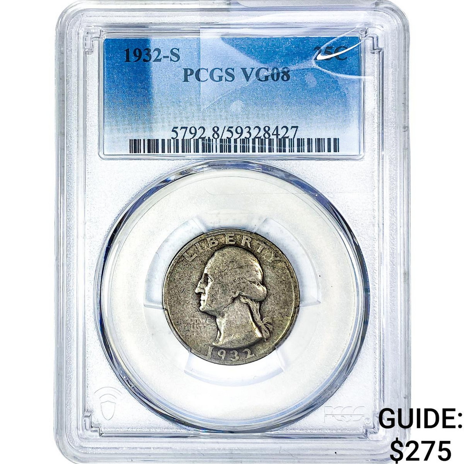 1932-S Washington Silver Quarter PCGS VG08: 1932-S Washington Silver Quarter PCGS VG08