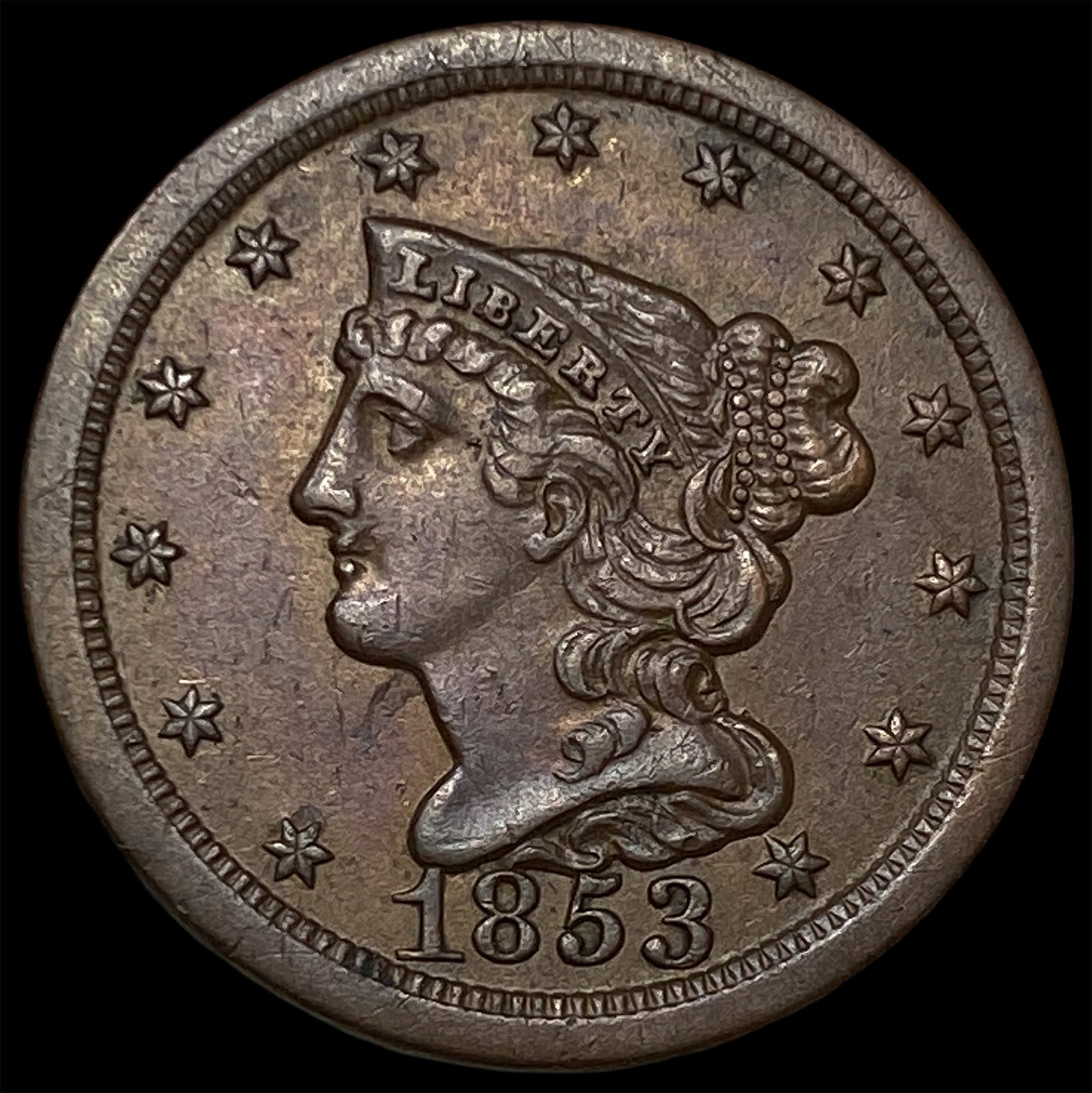 1853 Braided Hair Half Cent CLOSELY UNCIRCULATED: 1853 Braided Hair Half Cent CLOSELY UNCIRCULATED