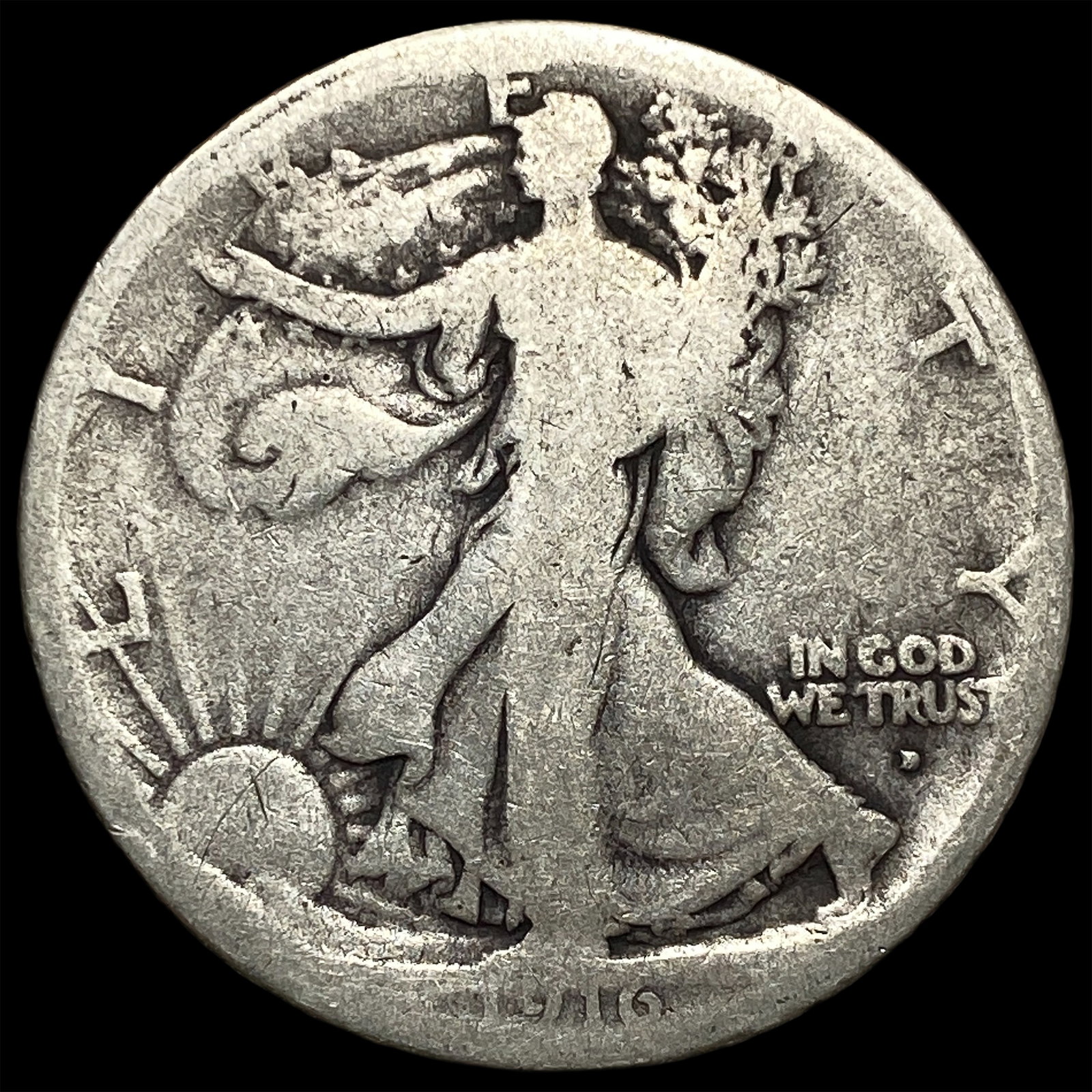 1916-D Walking Liberty Half Dollar NICELY CIRCULATED: 1916-D Walking Liberty Half Dollar NICELY CIRCULATED