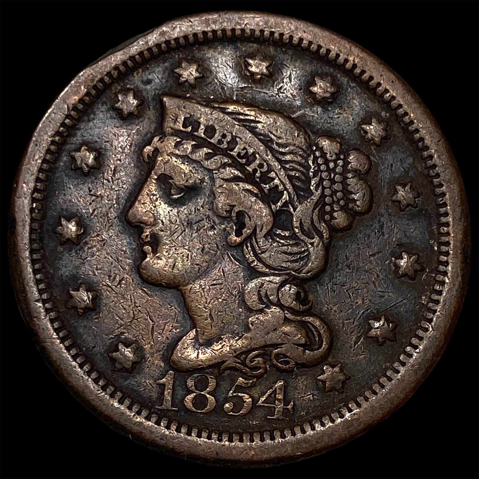 1854 Braided Hair Large Cent CLOSELY UNCIRCULATED: 1854 Braided Hair Large Cent CLOSELY UNCIRCULATED