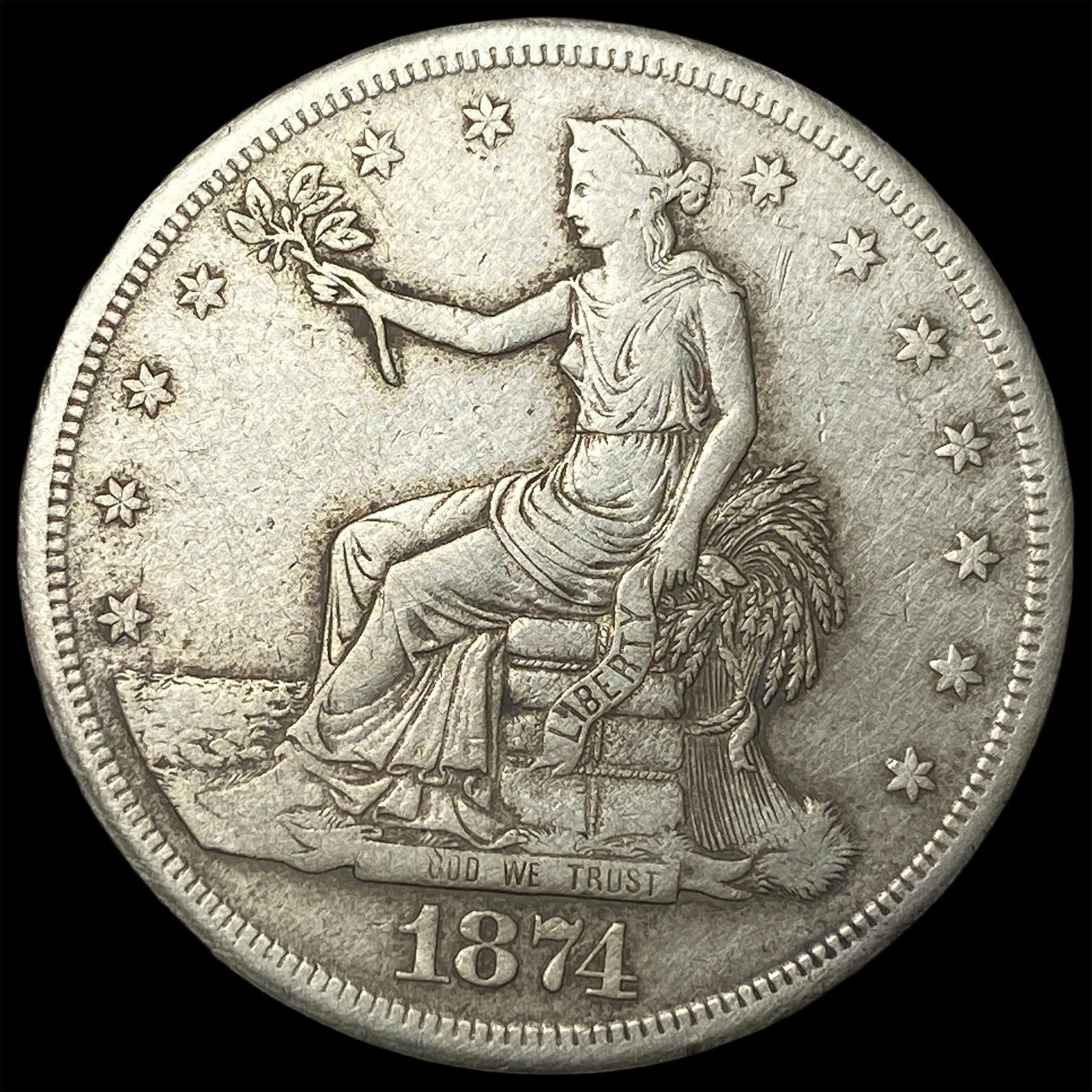 1874-S Silver Trade Dollar NEARLY UNCIRCULATED: 1874-S Silver Trade Dollar NEARLY UNCIRCULATED
