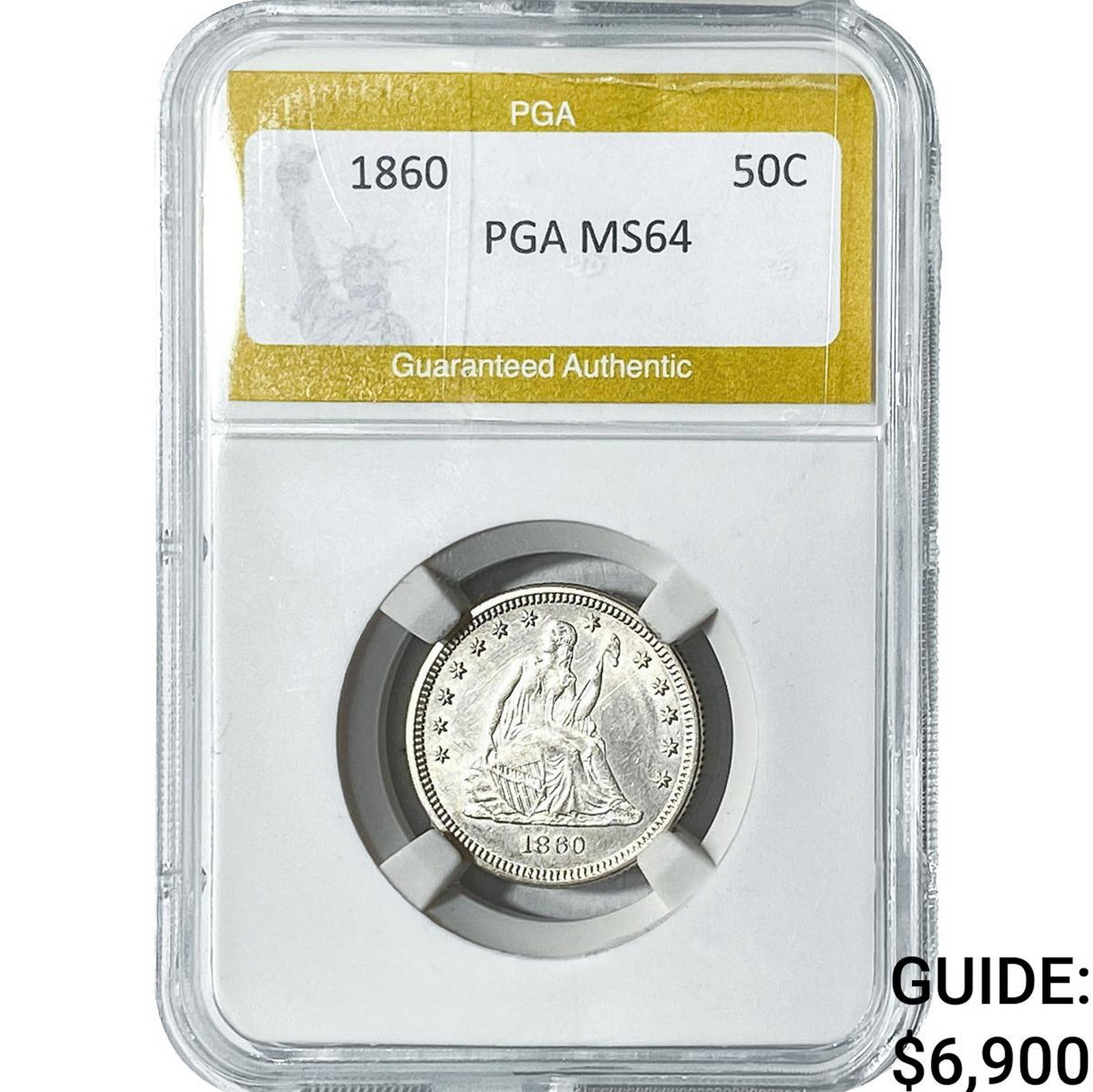 1860 Seated Liberty Half Dollar PGA MS64: 1860 Seated Liberty Half Dollar PGA MS64