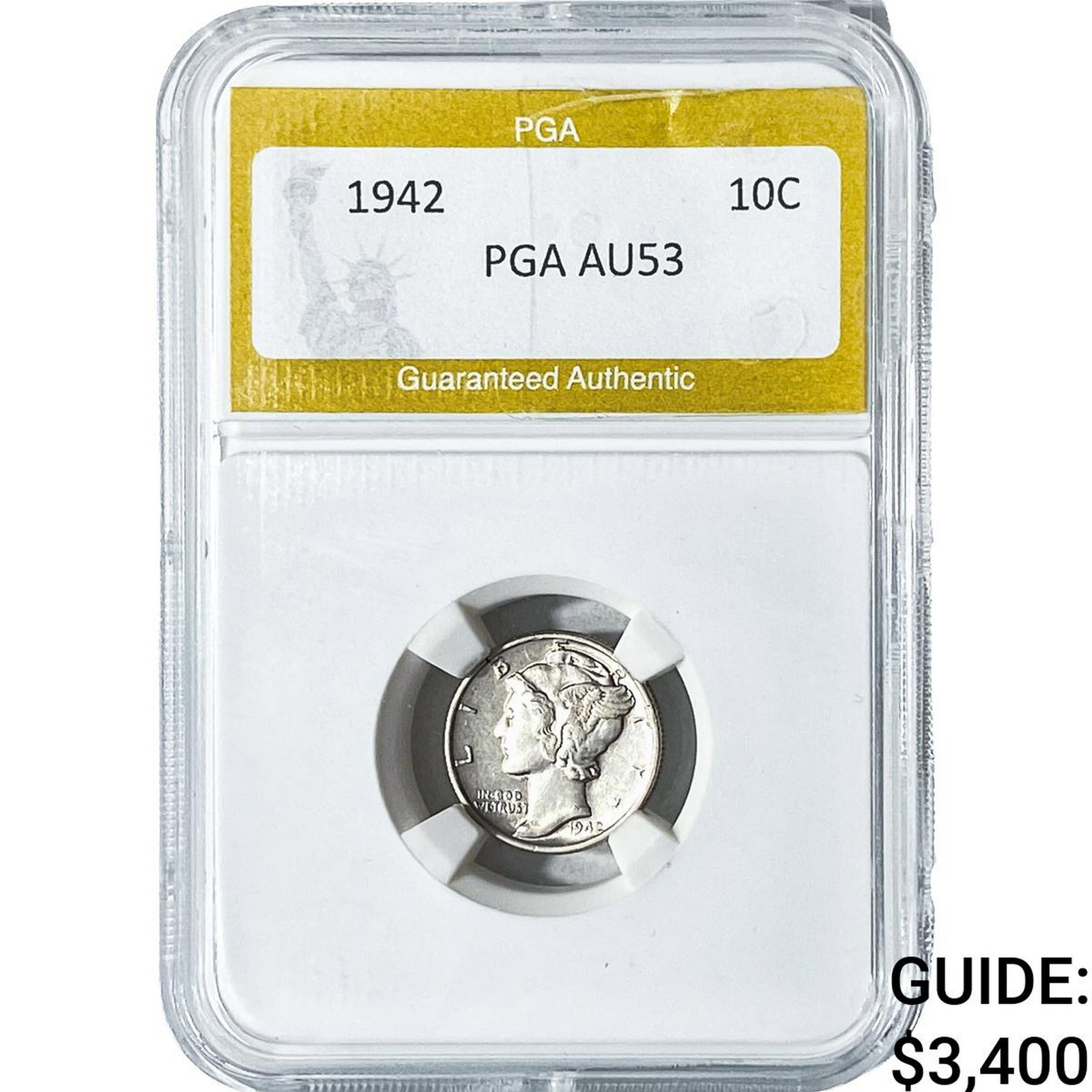 1942 Mercury Silver Dime PGA AU53: 1942 Mercury Silver Dime PGA AU53