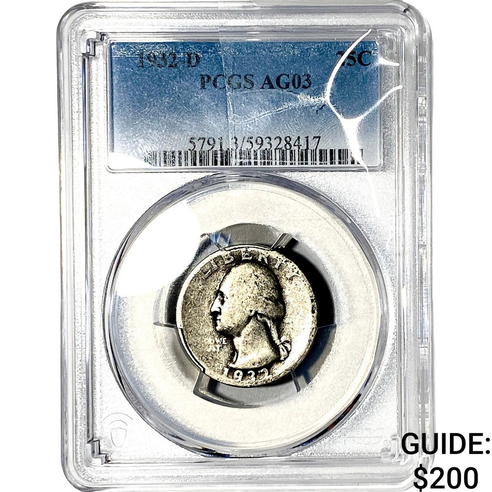 1932-D Washington Silver Quarter PCGS AG03: 1932-D Washington Silver Quarter PCGS AG03