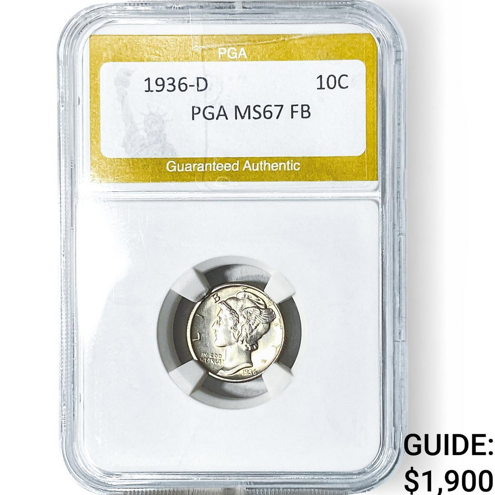1936-D Mercury Silver Dime PGA MS67FB: 1936-D Mercury Silver Dime PGA MS67FB