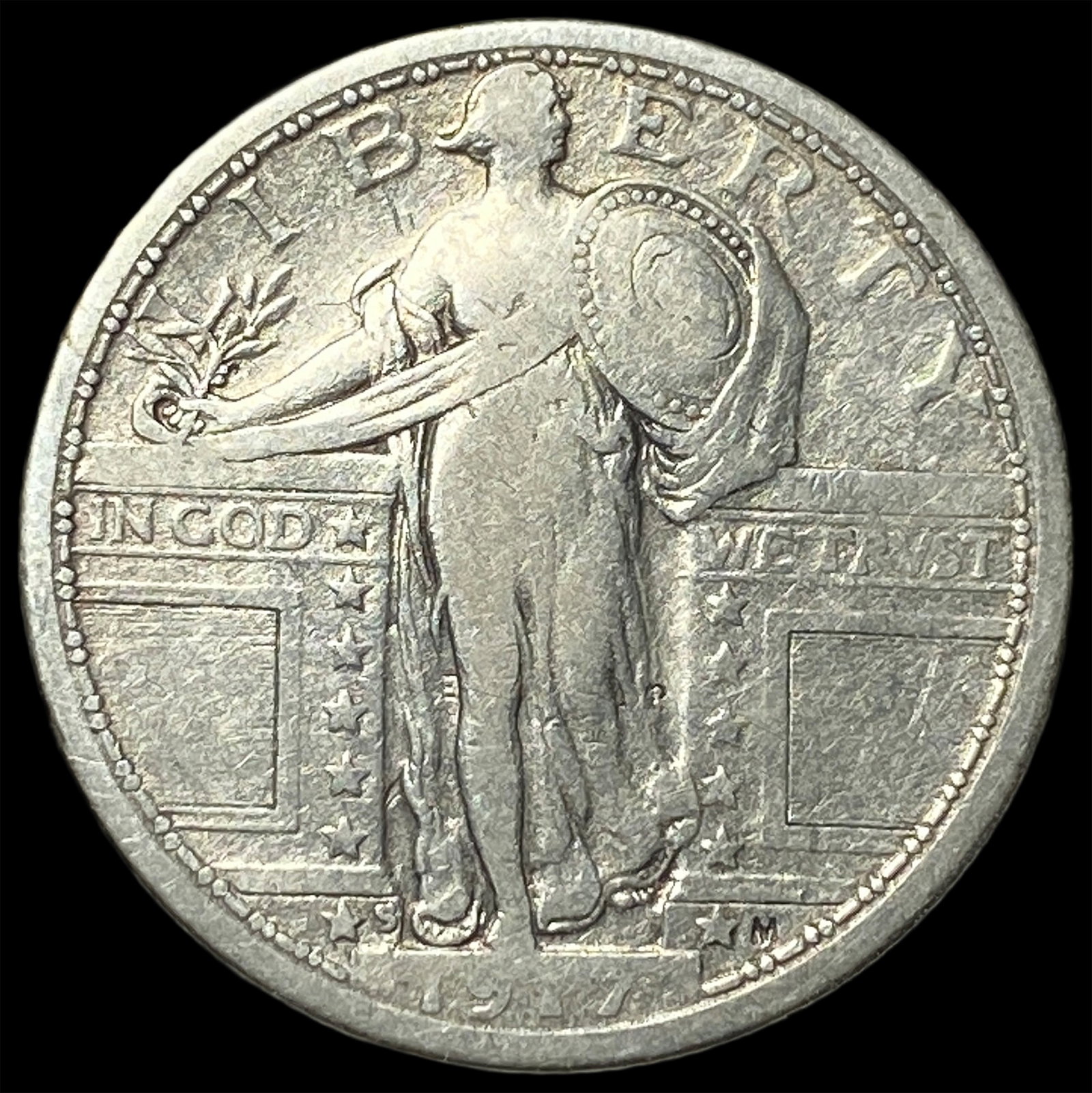 1917-S Type 1 Silver Standing Liberty Quarter NEARLY UNCIRCULATED: 1917-S Type 1 Silver Standing Liberty Quarter NEARLY UNCIRCULATED