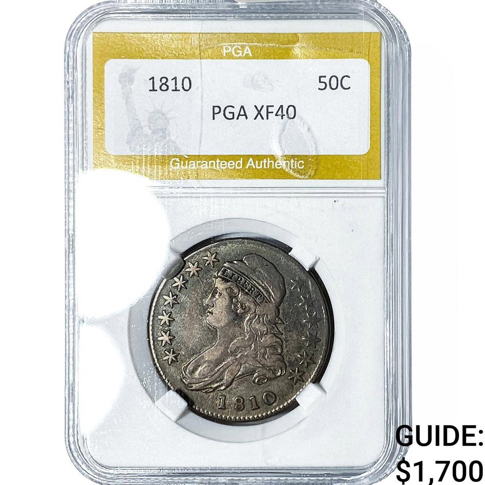 1810 Seated Liberty Half Dollar PGA XF40: 1810 Seated Liberty Half Dollar PGA XF40