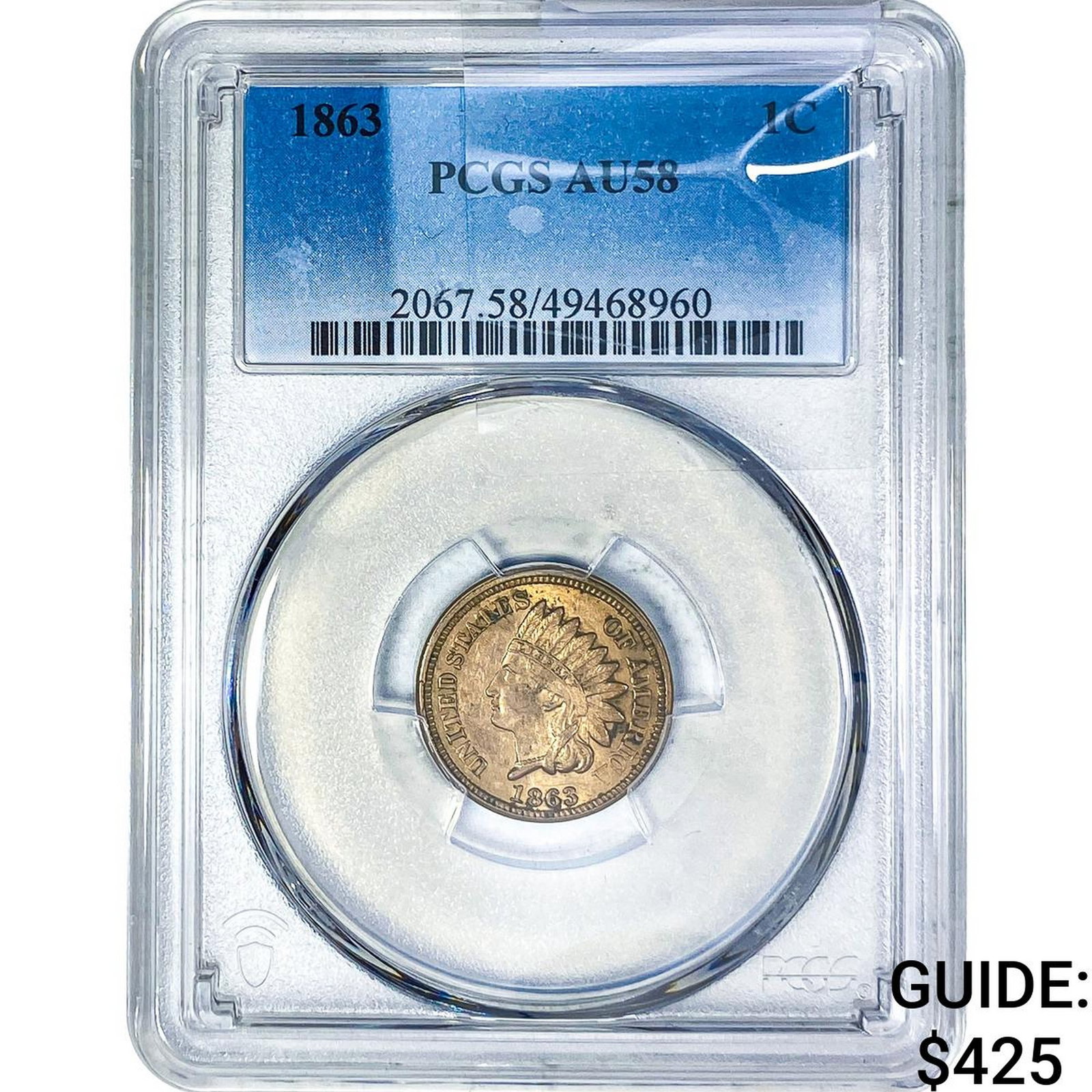 1863 Indian Head Cent PCGS AU58: 1863 Indian Head Cent PCGS AU58