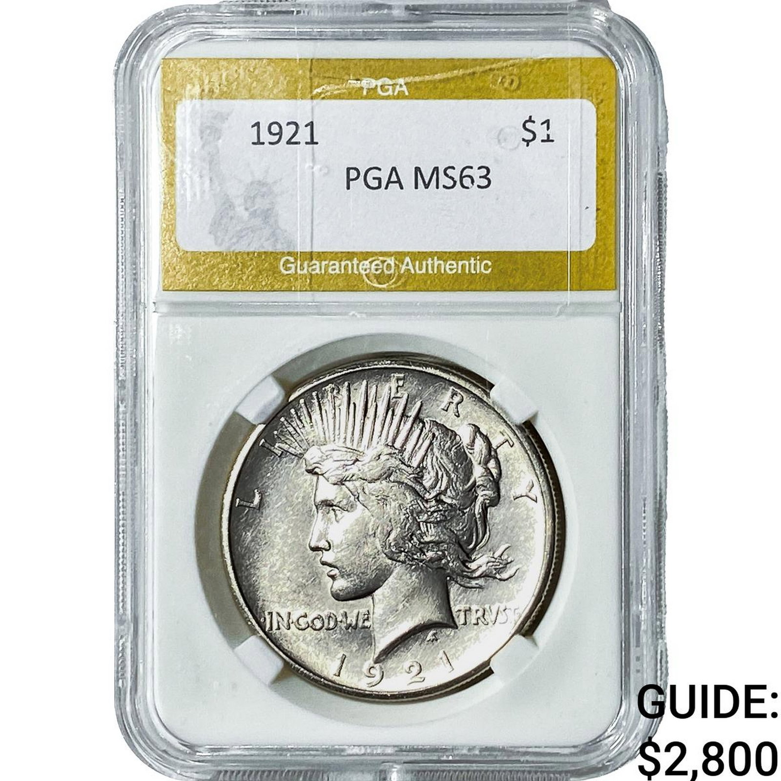 1921 Silver Peace Dollar PGA MS63: 1921 Silver Peace Dollar PGA MS63