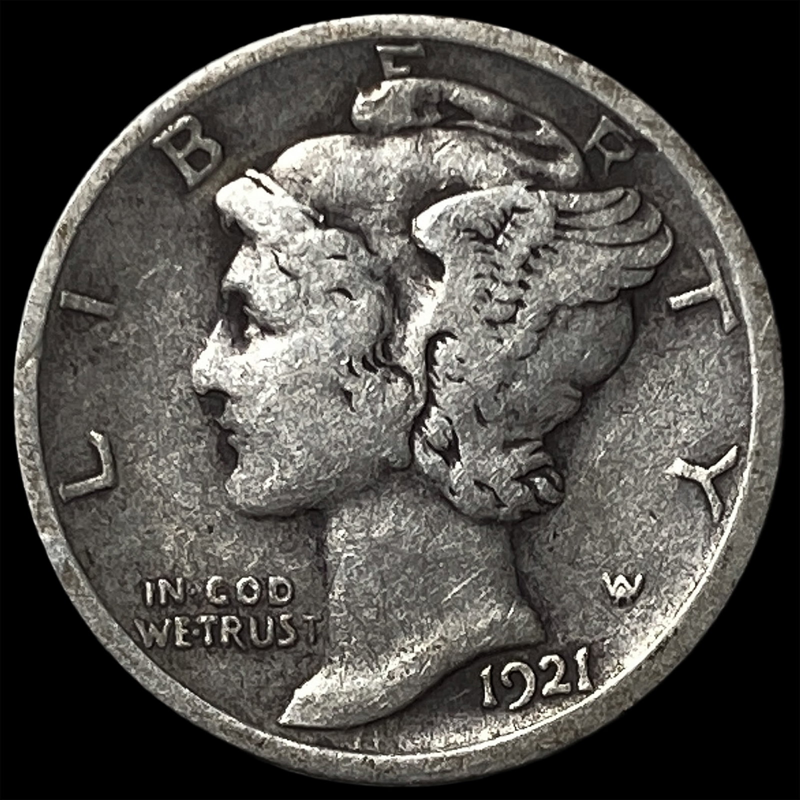 1921-D Silver Mercury Dime NEARLY UNCIRCULATED: 1921-D Silver Mercury Dime NEARLY UNCIRCULATED