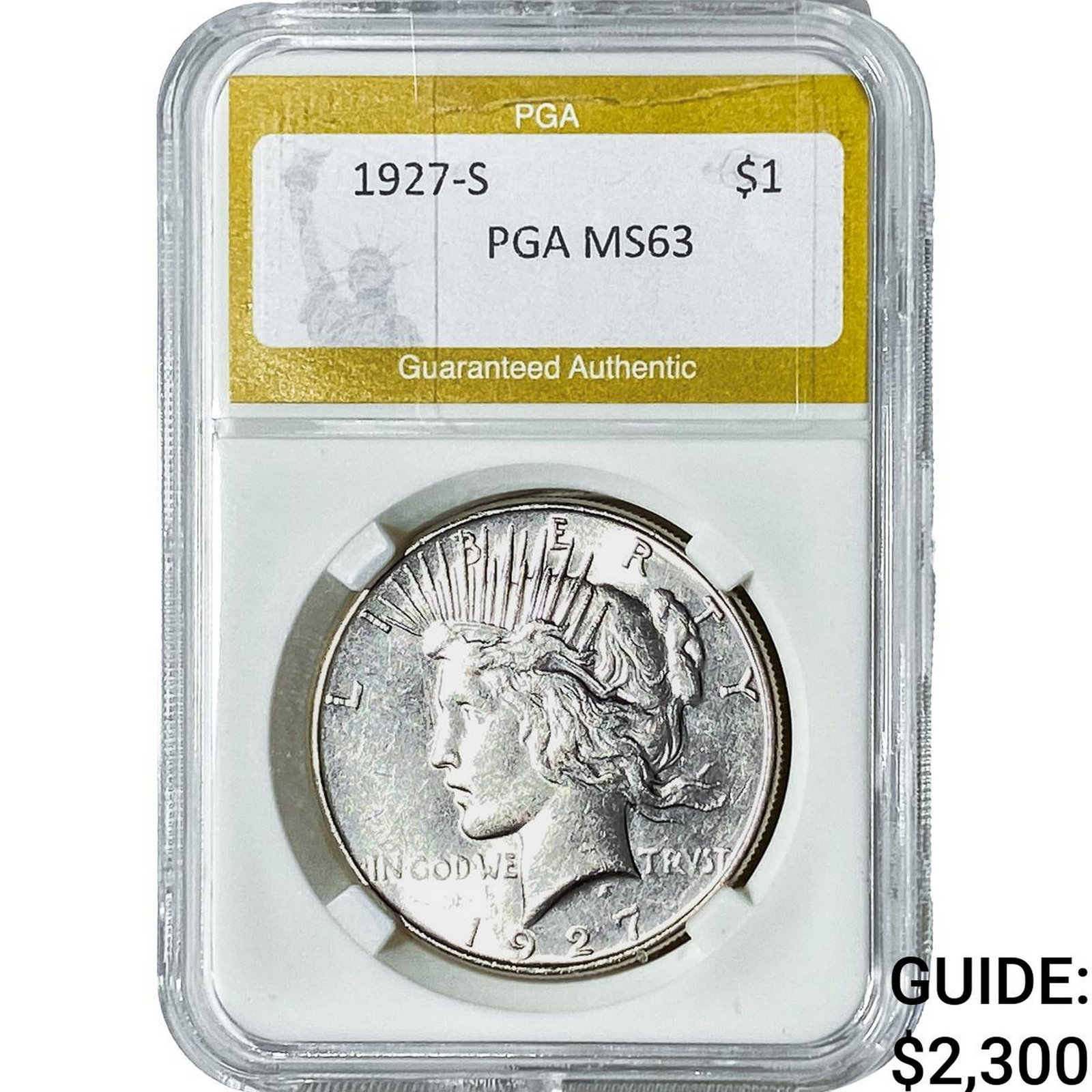 1927-S Silver Peace Dollar PGA MS63: 1927-S Silver Peace Dollar PGA MS63