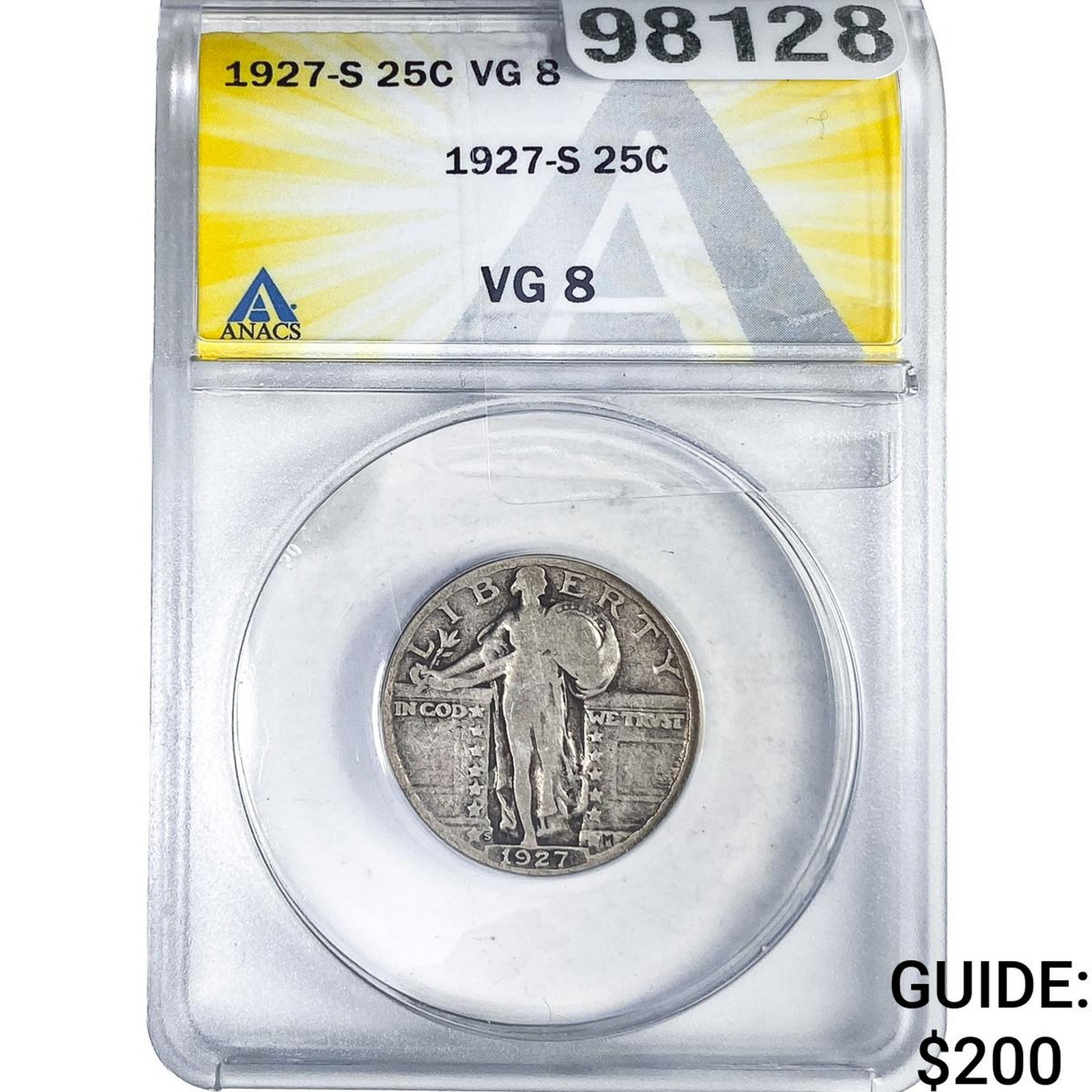 1927-S Standing Liberty Quarter ANACS VG8: 1927-S Standing Liberty Quarter ANACS VG8