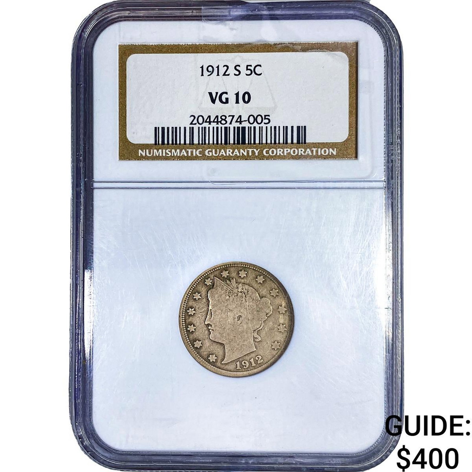 1912-S Liberty Victory Nickel NGC VG10: 1912-S Liberty Victory Nickel NGC VG10