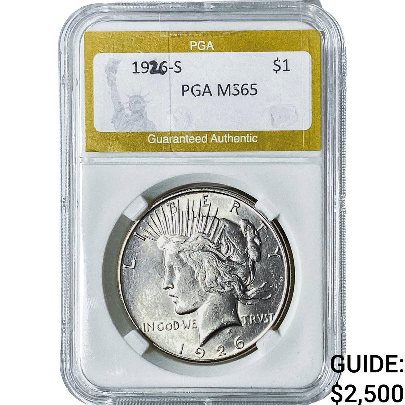 1926-S Silver Peace Dollar PGA MS65: 1926-S Silver Peace Dollar PGA MS65