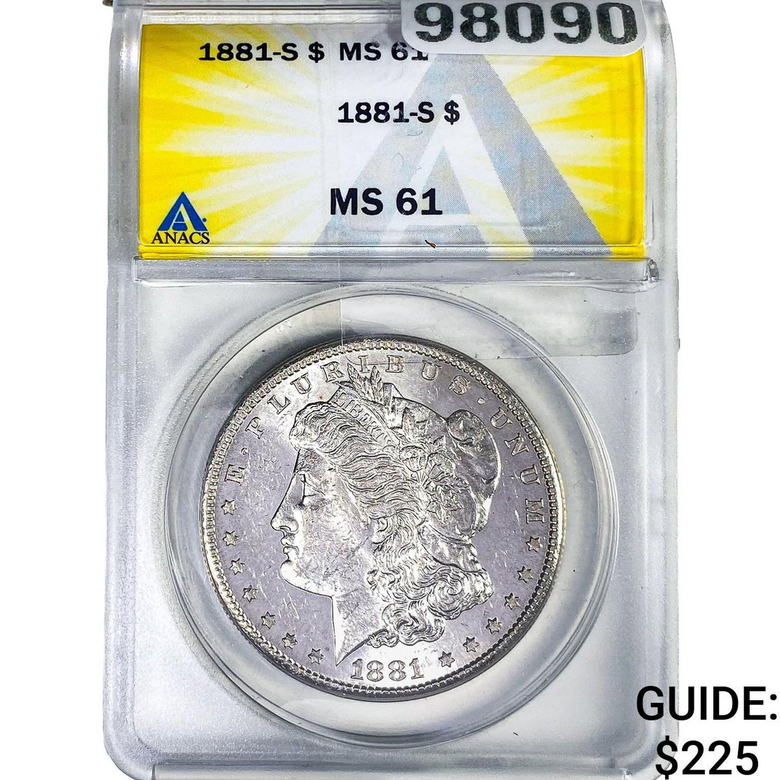 1881-S Morgan Silver Dollar ANACS MS61: 1881-S Morgan Silver Dollar ANACS MS61
