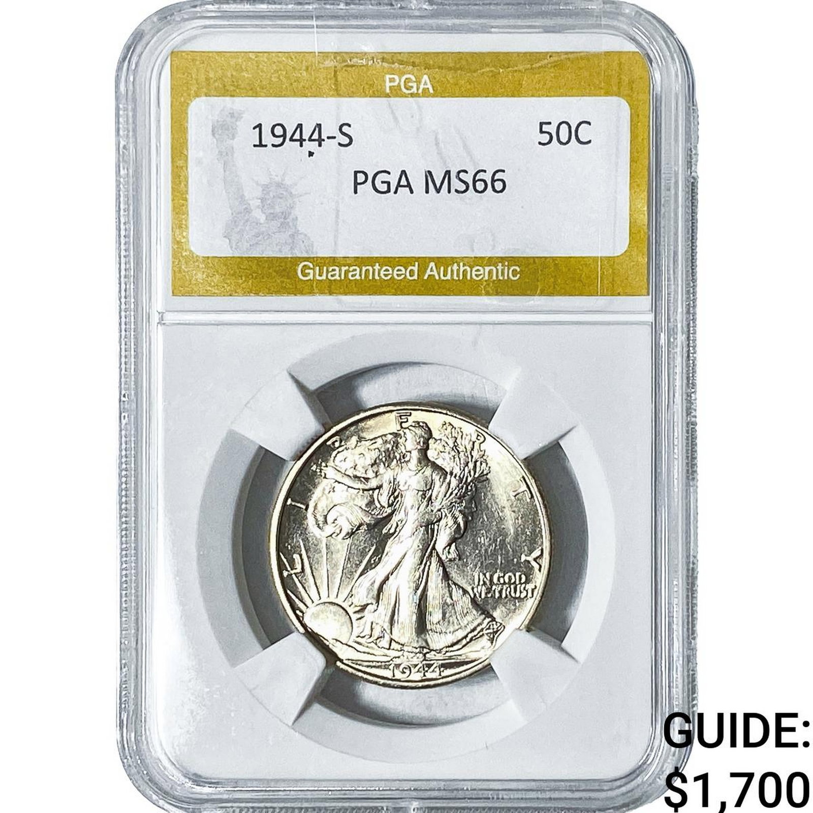 1944-S Walking Liberty Half Dollar PGA MS66: 1944-S Walking Liberty Half Dollar PGA MS66