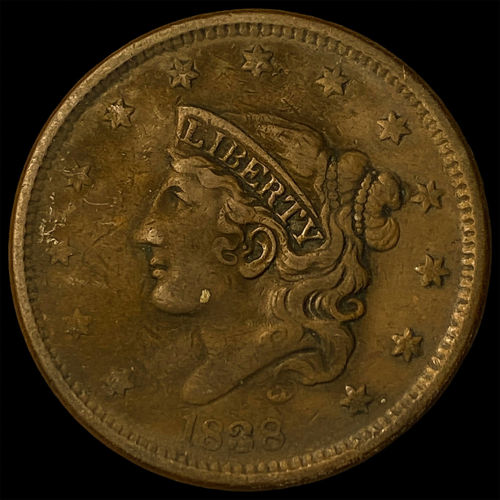 1838 Coronet Head Large Cent NICELY CIRCULATED: 1838 Coronet Head Large Cent NICELY CIRCULATED