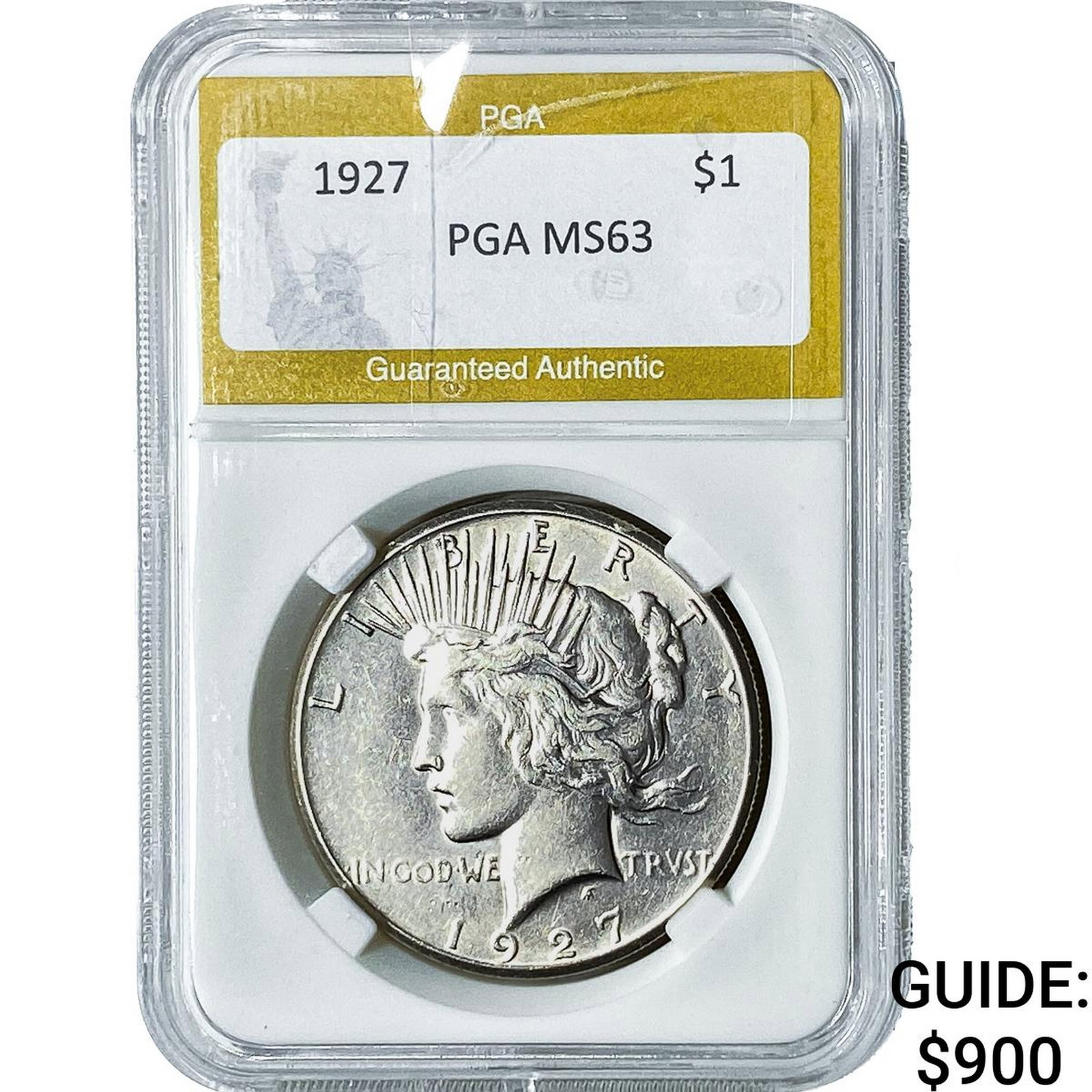 1927 Silver Peace Dollar PGA MS63: 1927 Silver Peace Dollar PGA MS63