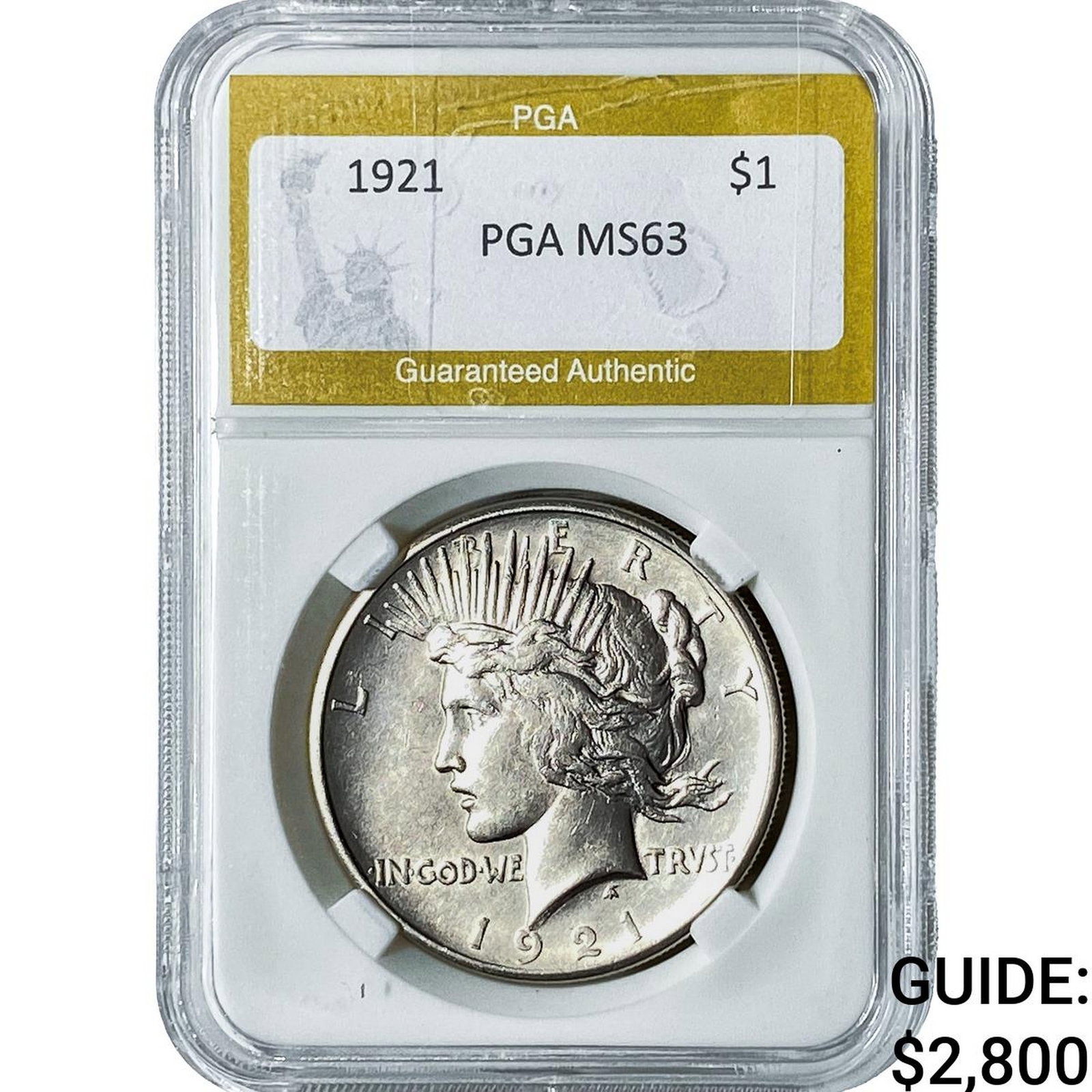 1921 Silver Peace Dollar PGA MS63: 1921 Silver Peace Dollar PGA MS63