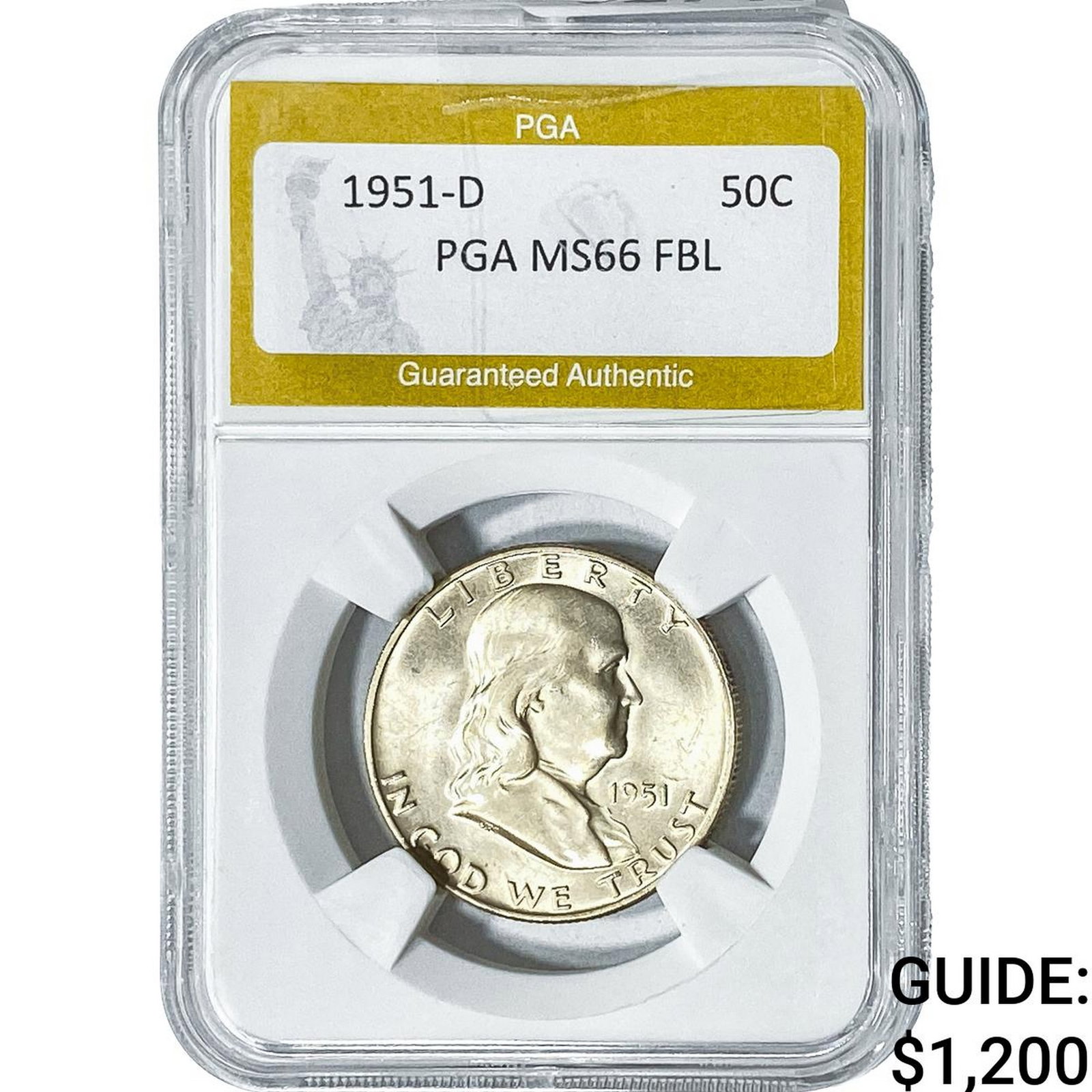 1951-D Franklin Half Dollar PGA MS66FBL: 1951-D Franklin Half Dollar PGA MS66FBL