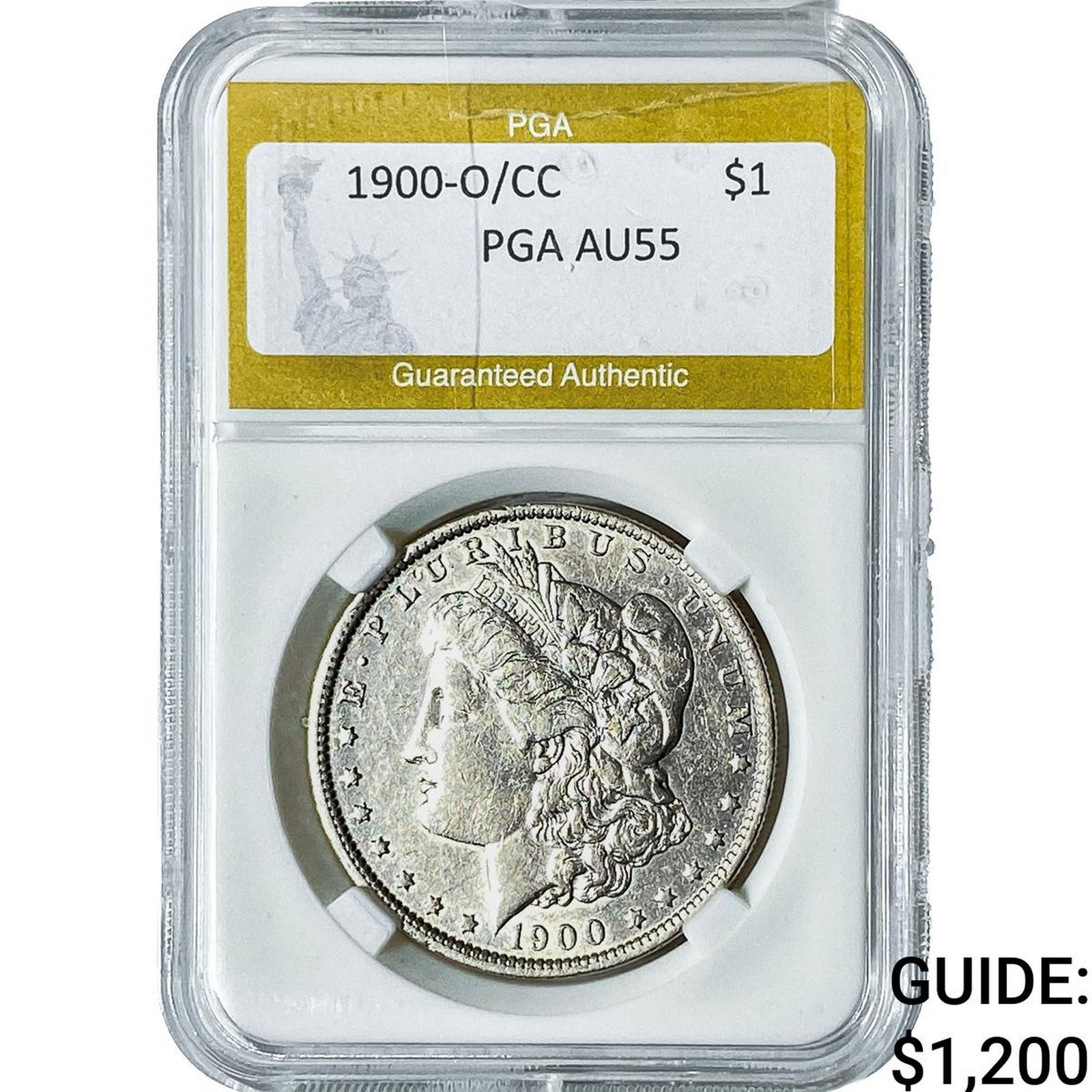 1900-O/CC Morgan Silver Dollar PGA AU55: 1900-O/CC Morgan Silver Dollar PGA AU55