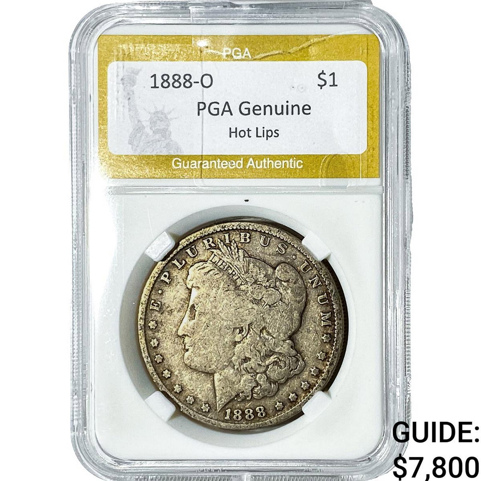 1888-O Morgan Silver Dollar PGA Genuine Hot Lips: 1888-O Morgan Silver Dollar PGA Genuine Hot Lips