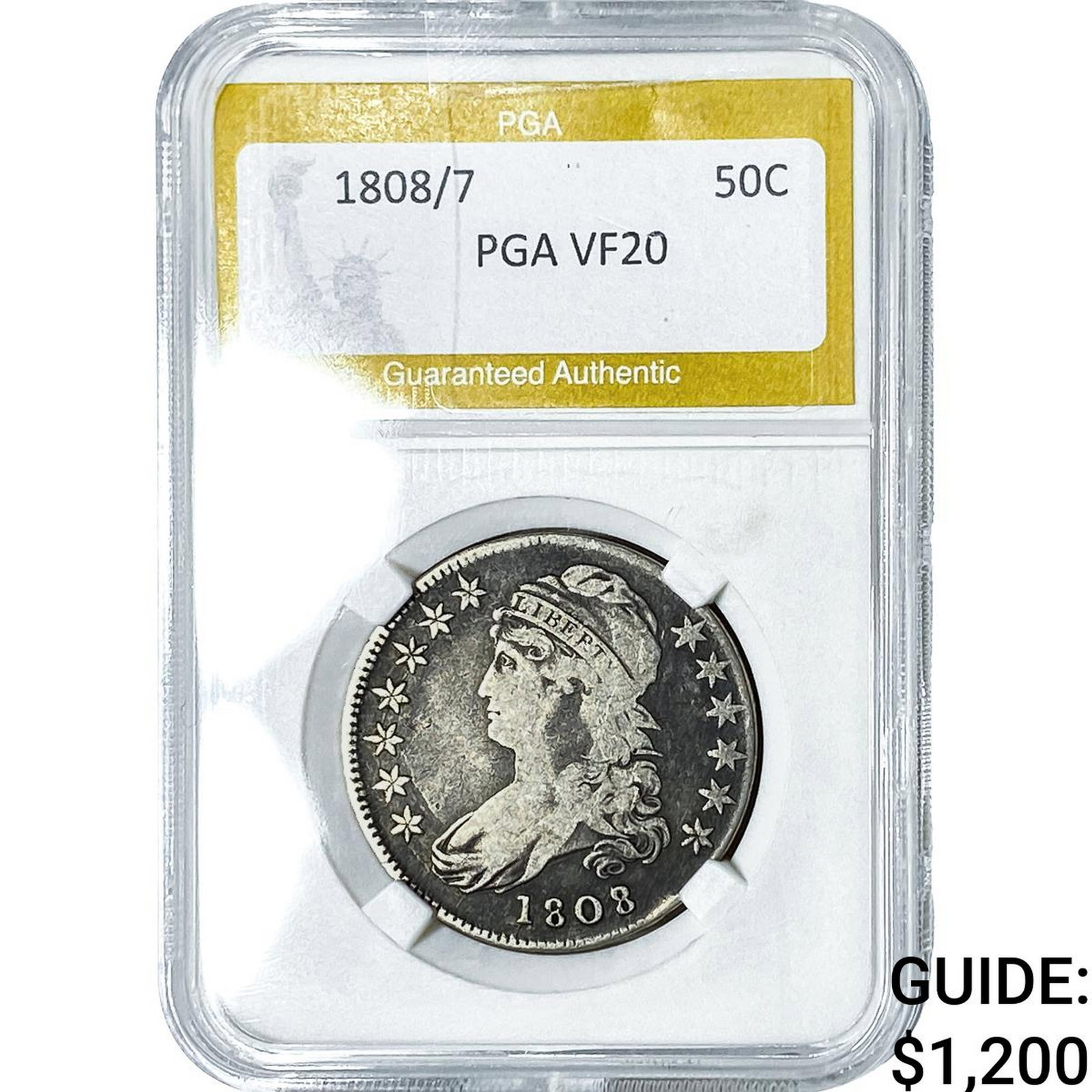 1808/7 Capped Bust Half Dollar PGA VF20: 1808/7 Capped Bust Half Dollar PGA VF20