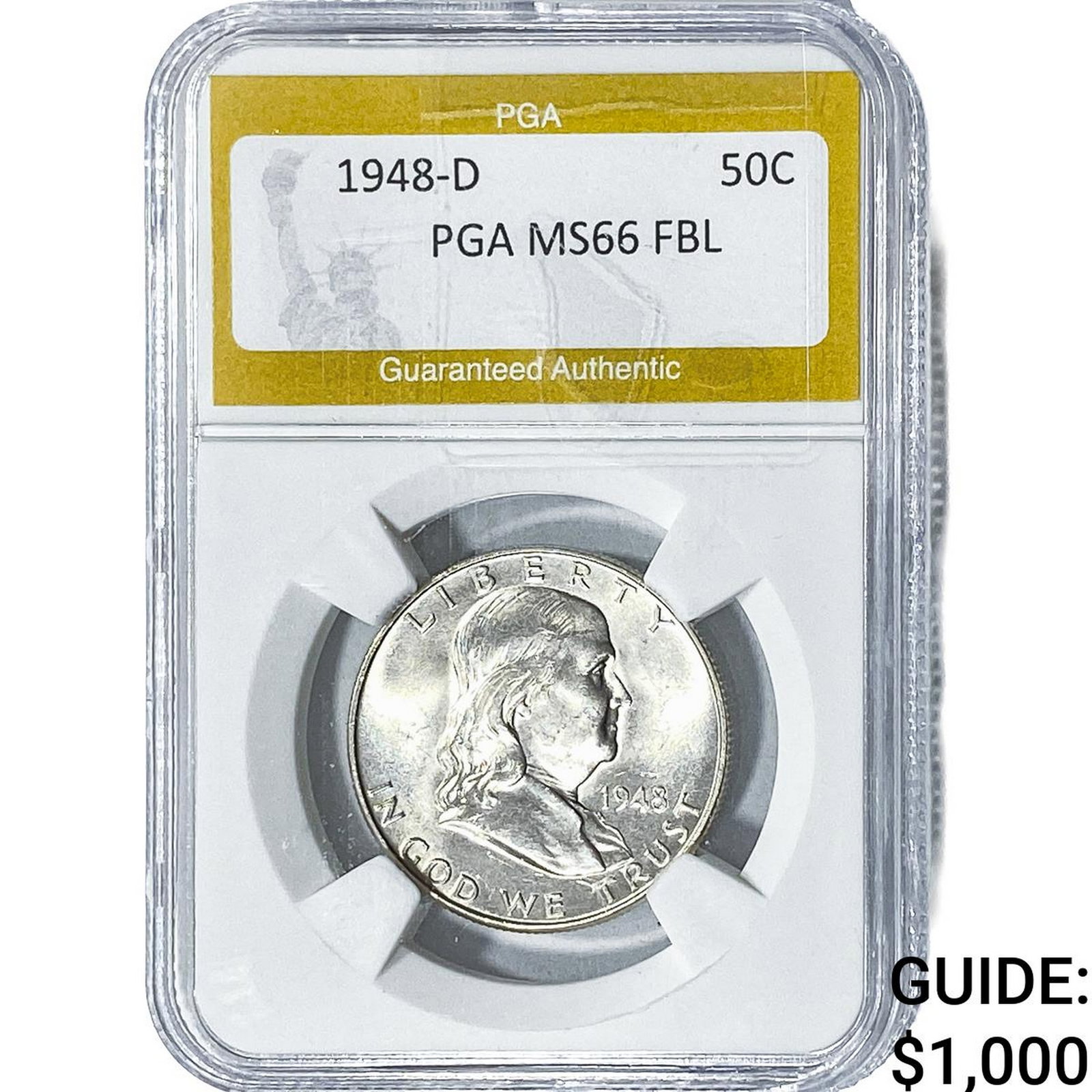 1948-D Franklin Half Dollar PGA MS66FBL: 1948-D Franklin Half Dollar PGA MS66FBL